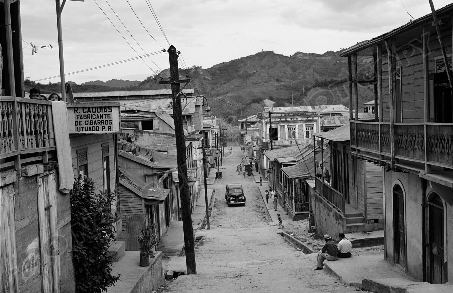 Utuado, Puerto Rico Street in the Tobacco Town 1940's - Vintage Reproduction Photograph