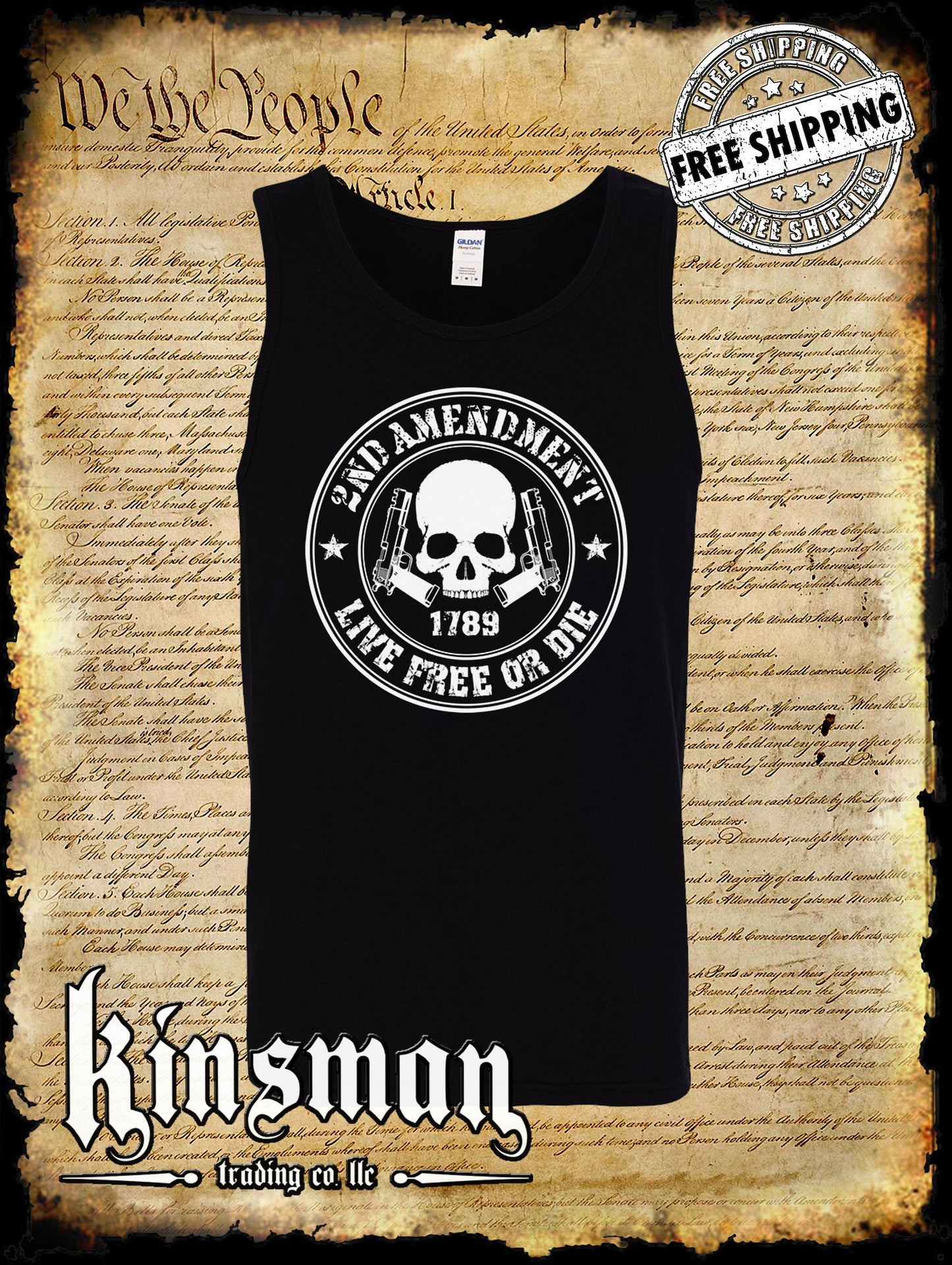 2nd Amendment Live Free or Die Skull & Pistols Tank Top T-Shirt - USA Freedom