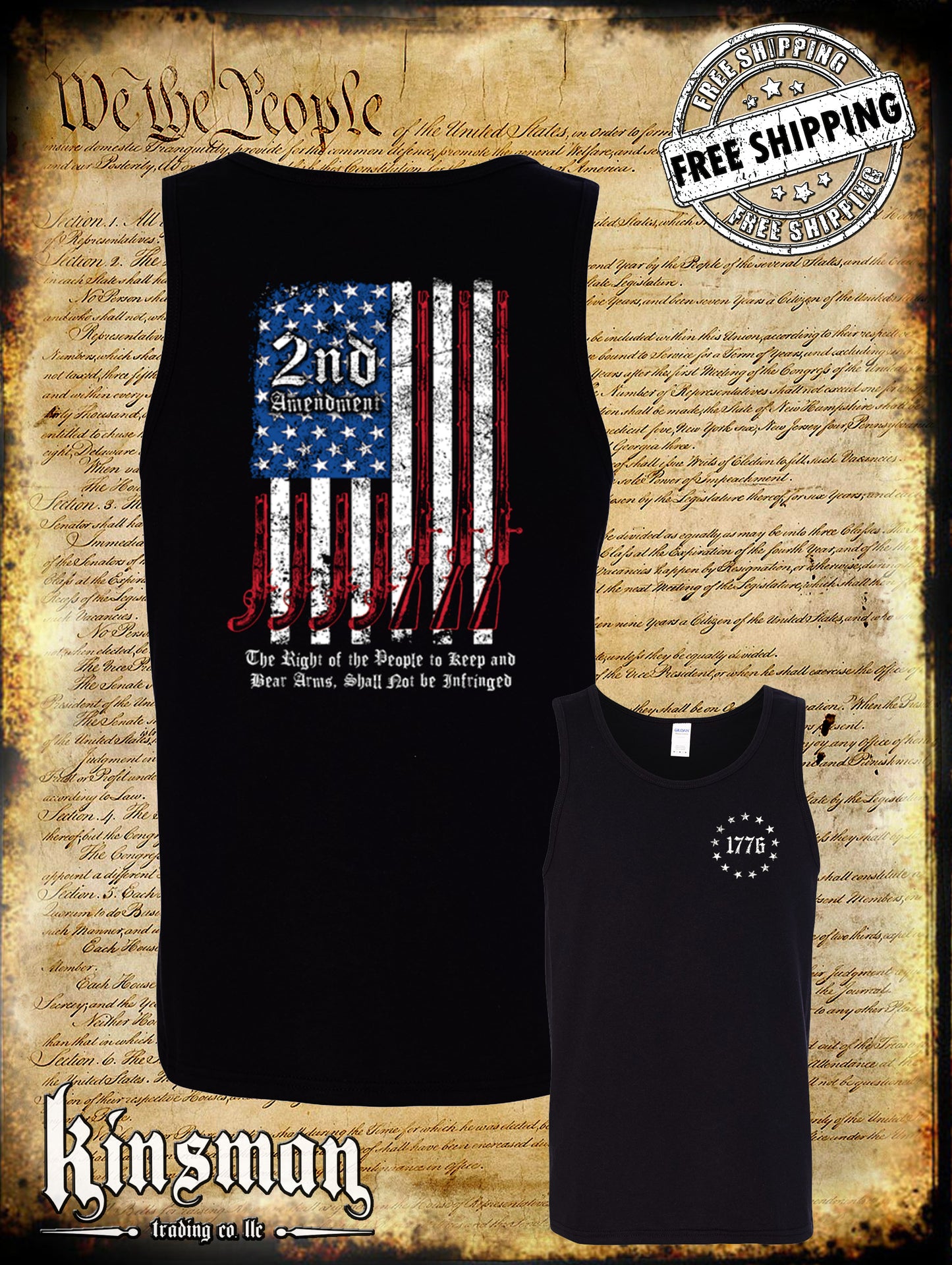 2nd Amendment Script 2-Sided Tank Top T-Shirt - Keep & Bear Firearms Not Infringed
