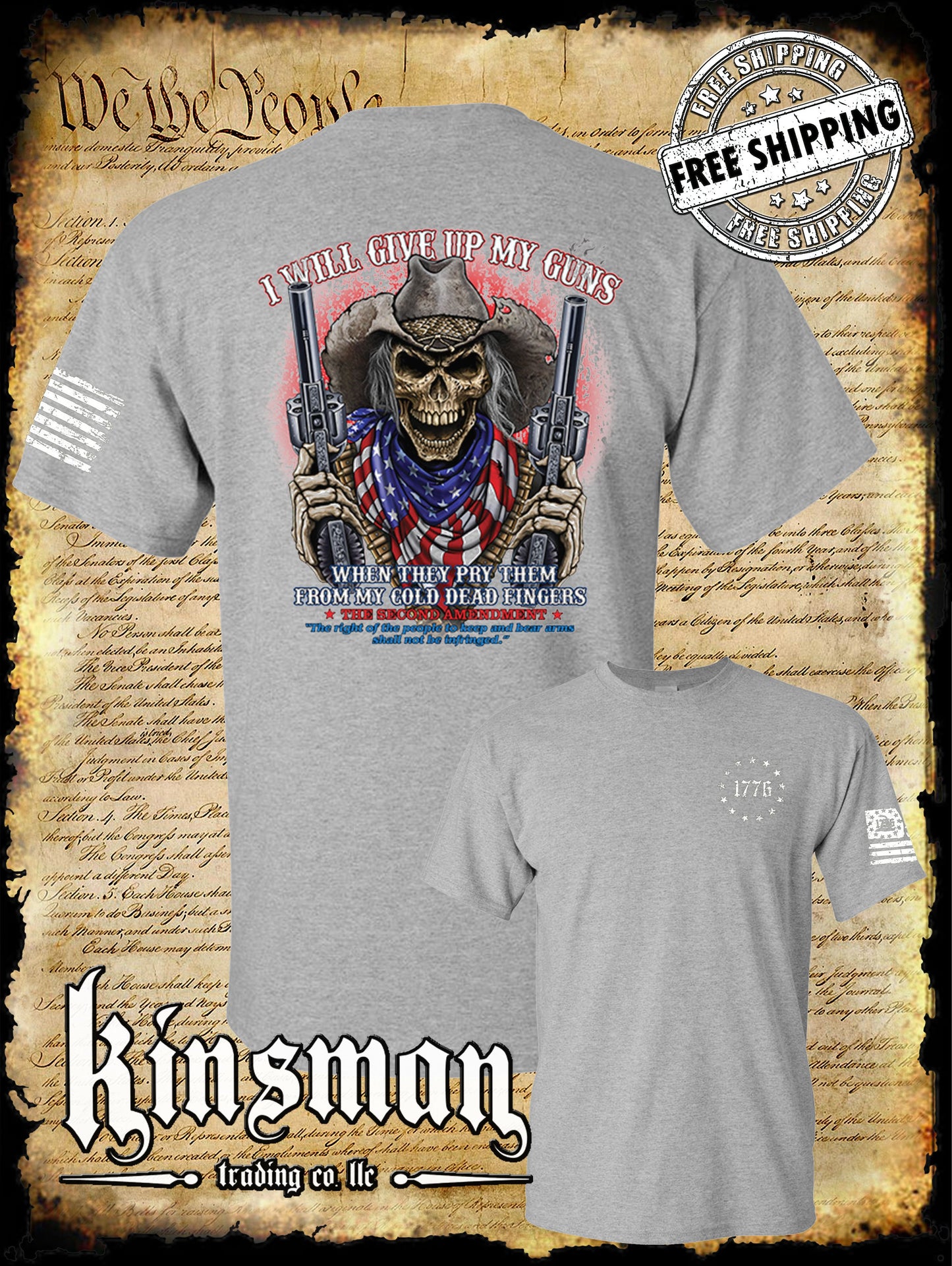 2nd Amendment Cowboy Skull 2-Sided T-Shirt / American Flag Bandana