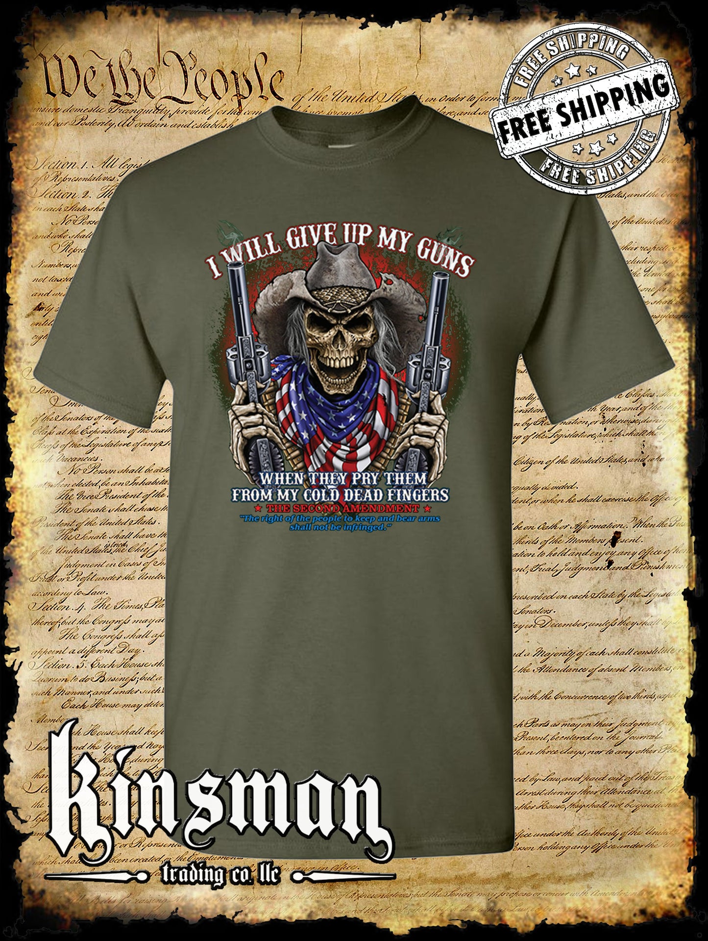 2nd Amendment Cowboy Skull T-Shirt / American Flag Bandana
