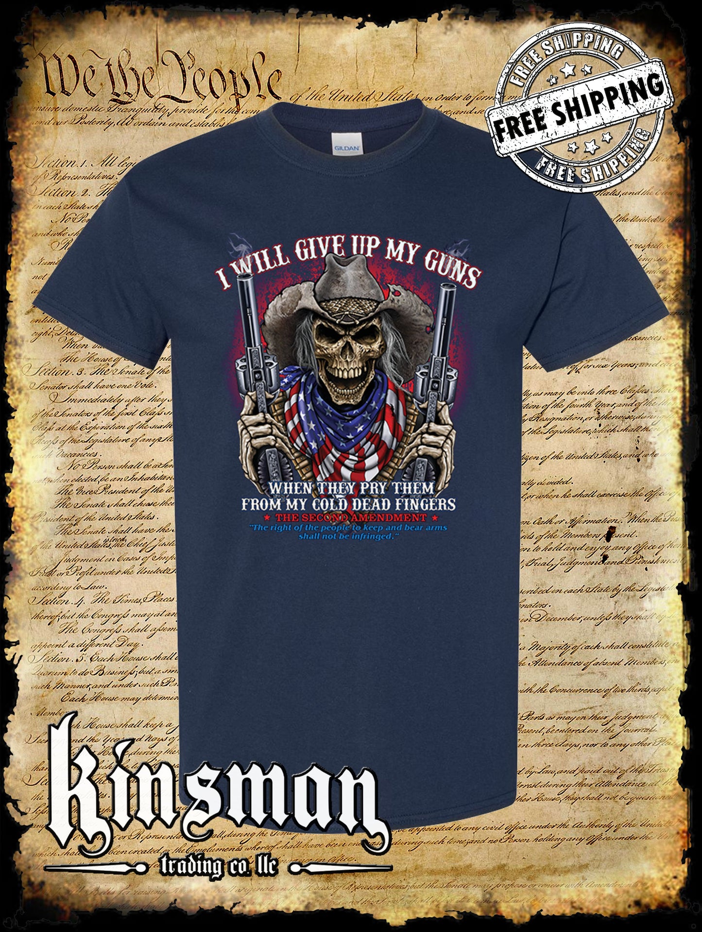 2nd Amendment Cowboy Skull T-Shirt / American Flag Bandana