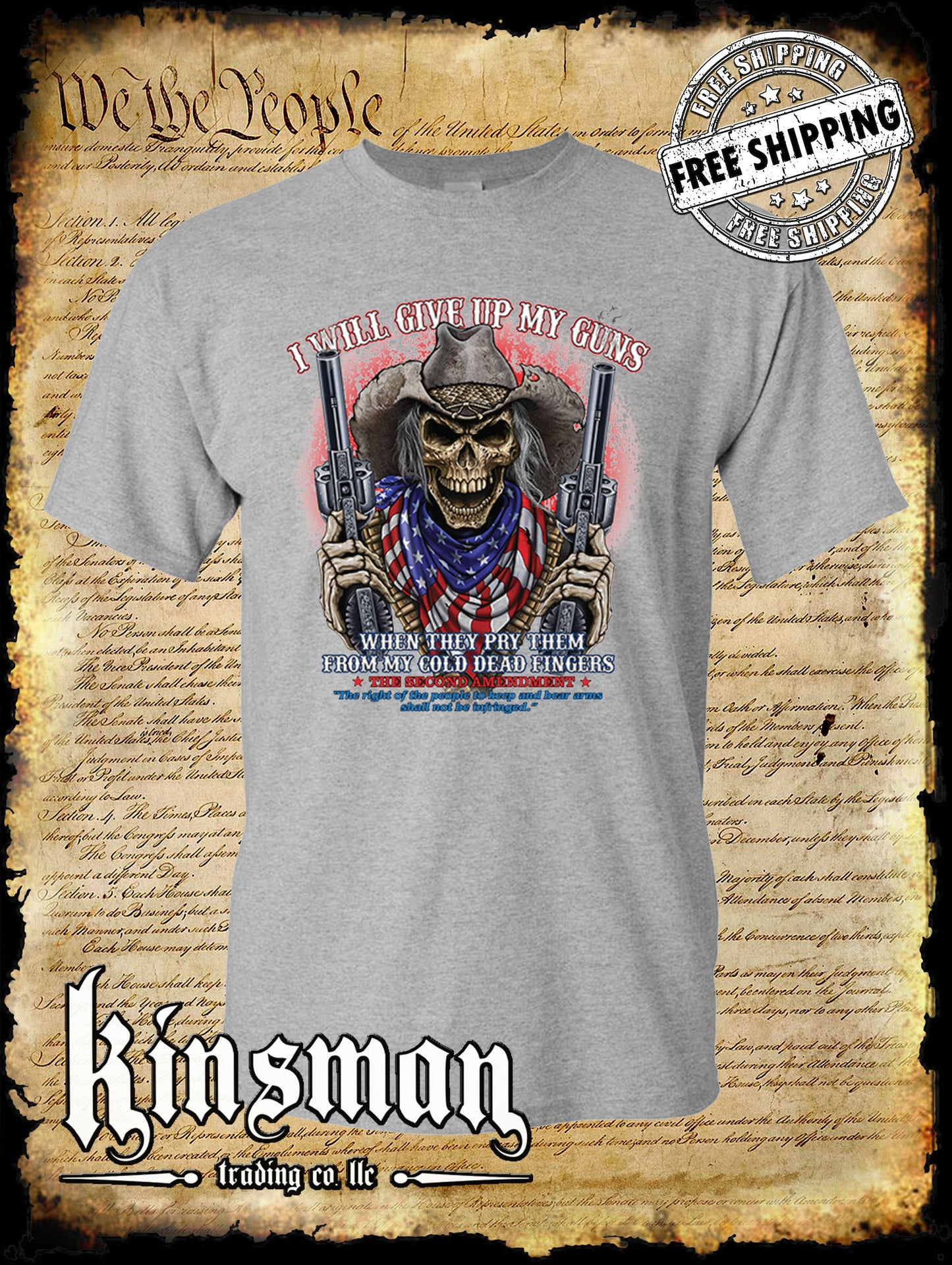 2nd Amendment Cowboy Skull T-Shirt / American Flag Bandana