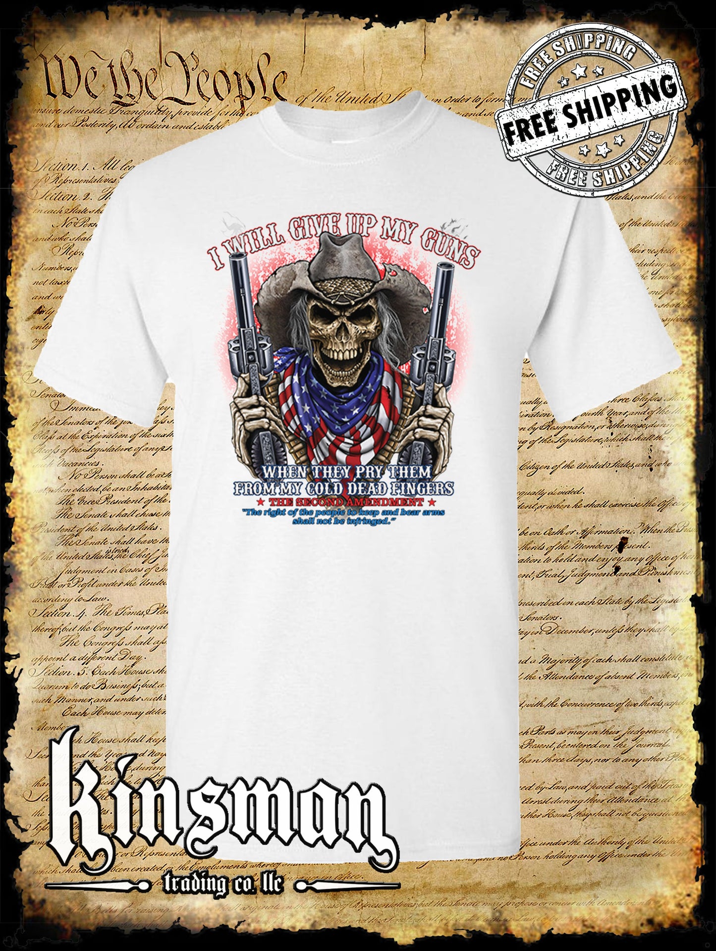 2nd Amendment Cowboy Skull T-Shirt / American Flag Bandana