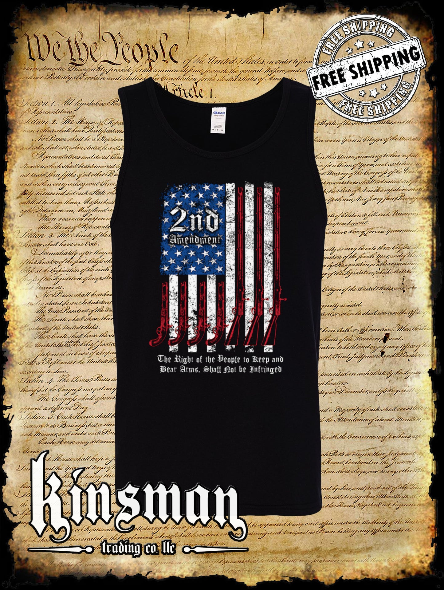 2nd Amendment Script Tank Top T-Shirt - American Gun Flag