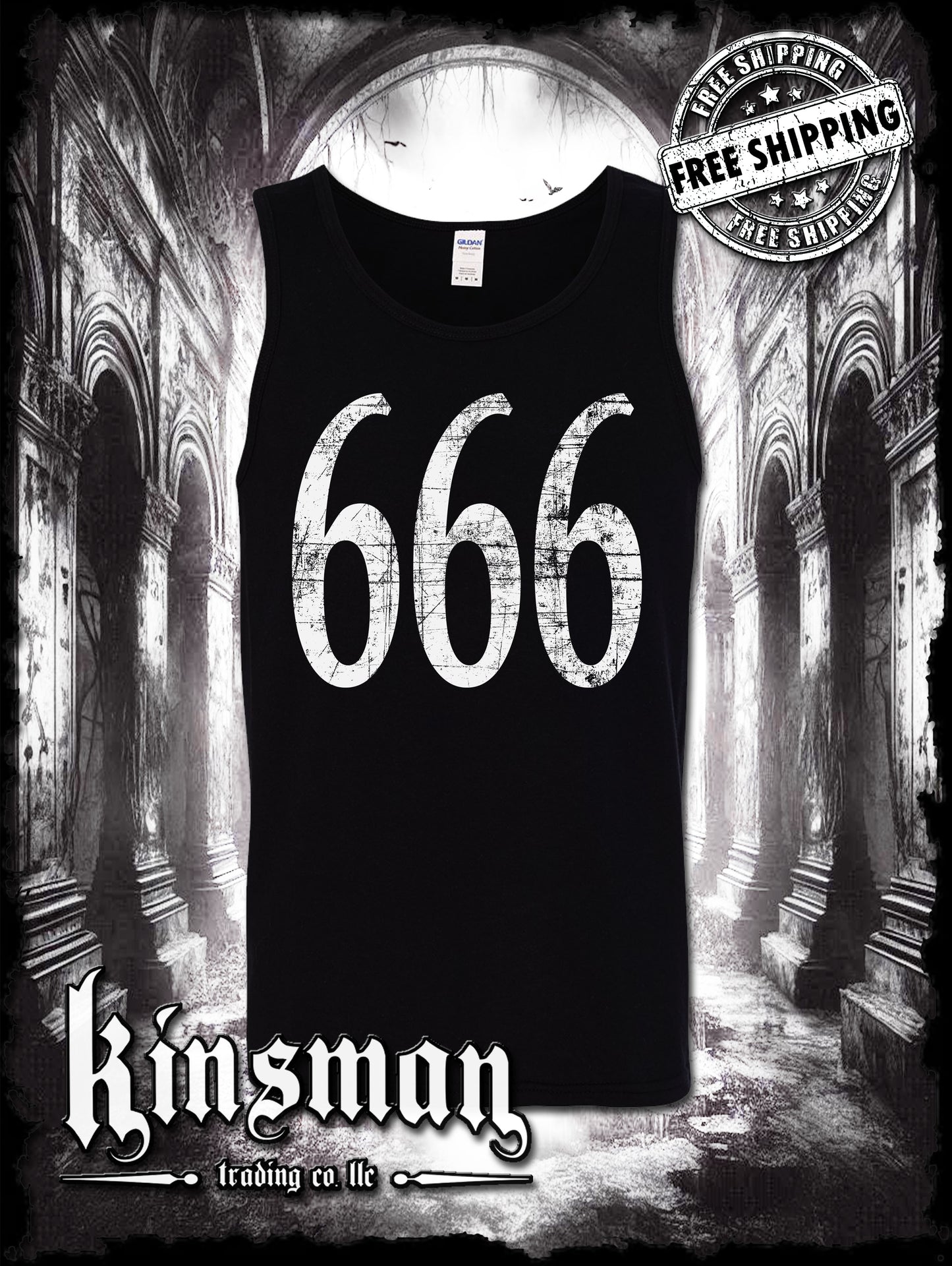 666 Tank Top T-Shirt -Triple Six Horror Satanic Halloween Rock Metal Concert Tee