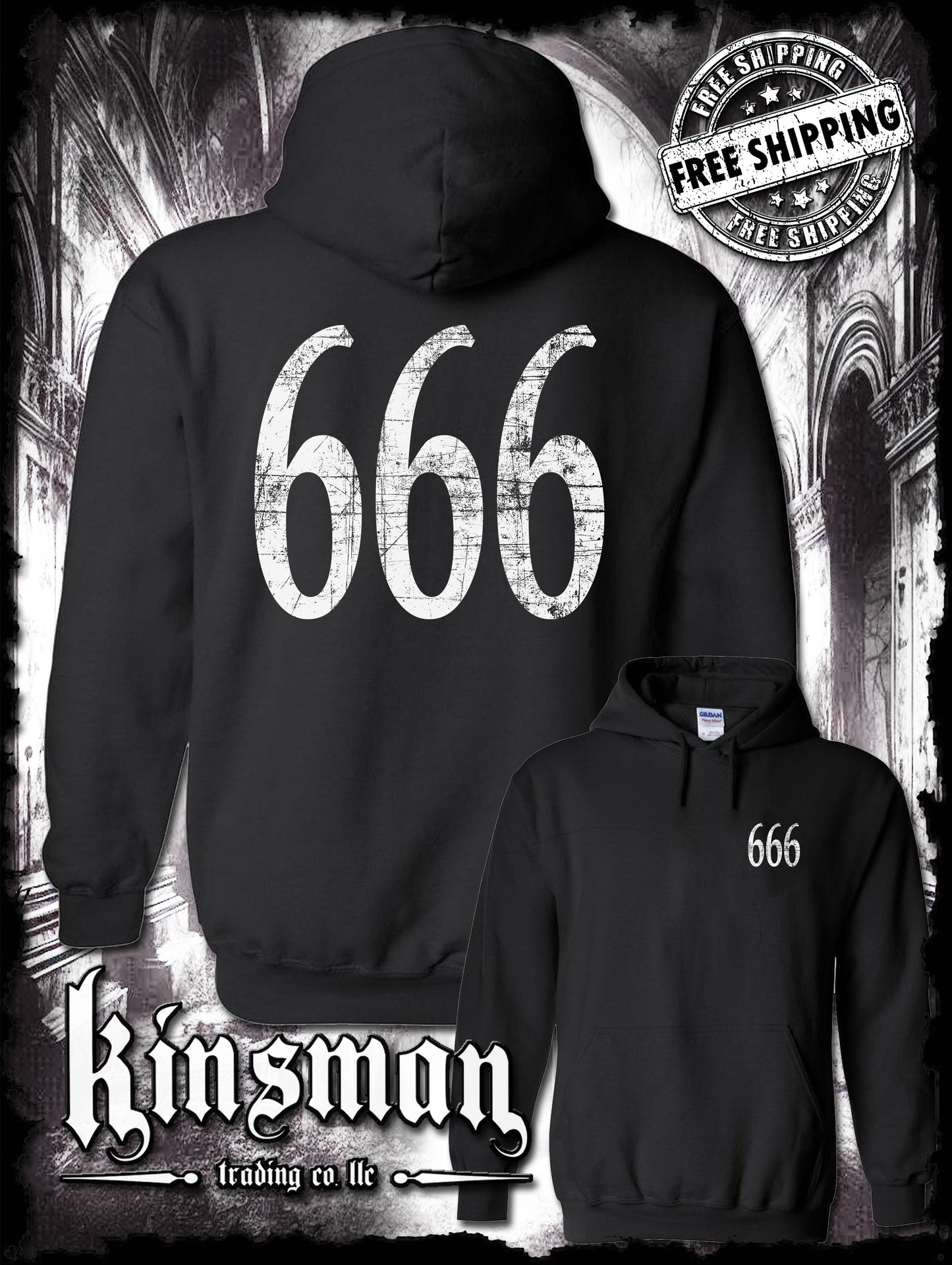 666 2-Sided Hoodie / Sweatshirt Triple Six Horror Satanic Halloween Punk Rock Metal Concert