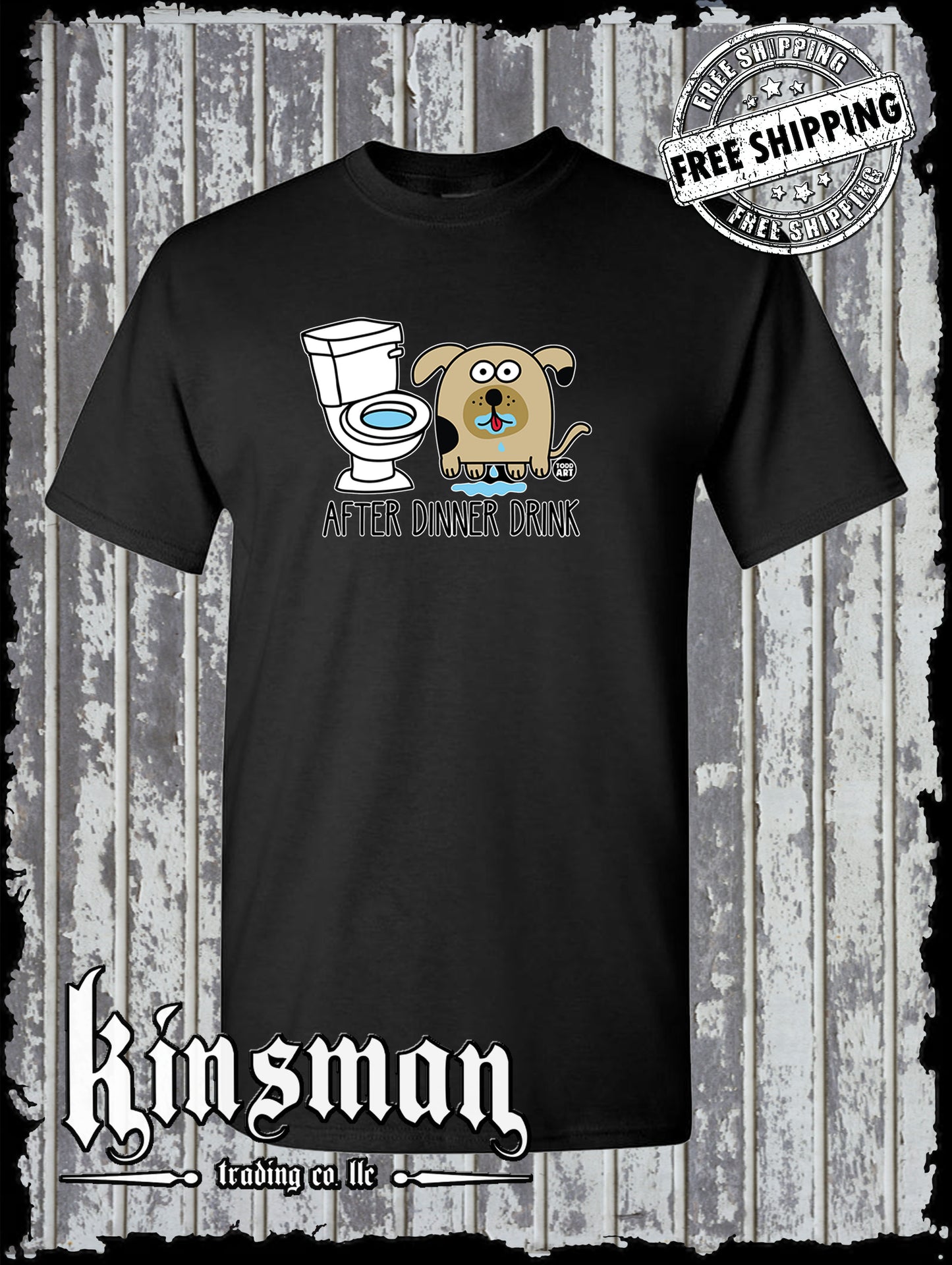 After Dinner Drink Funny Dog Toilet Water T-Shirt Todd Goldman Licensed