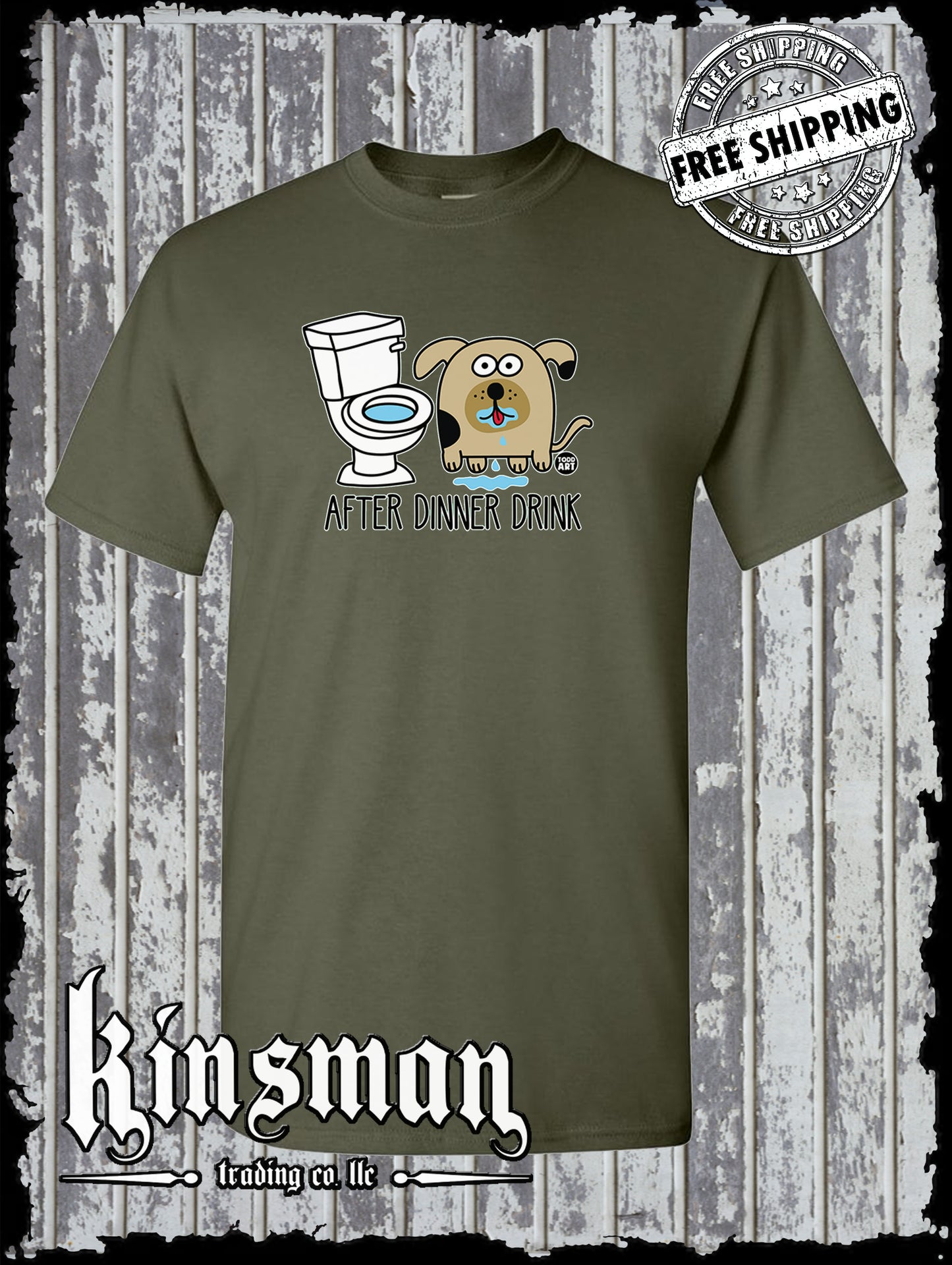 After Dinner Drink Funny Dog Toilet Water T-Shirt Todd Goldman Licensed