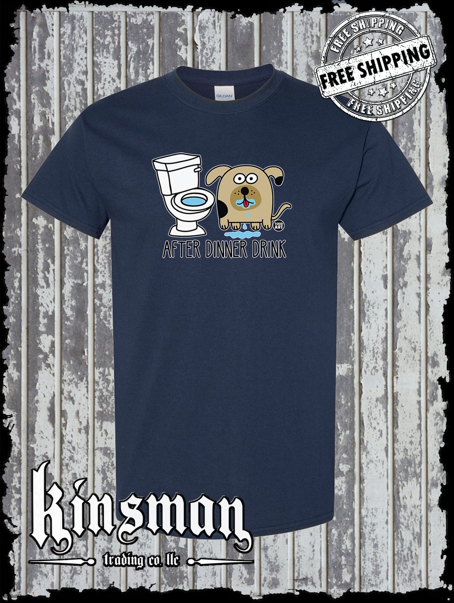 After Dinner Drink Funny Dog Toilet Water T-Shirt Todd Goldman Licensed