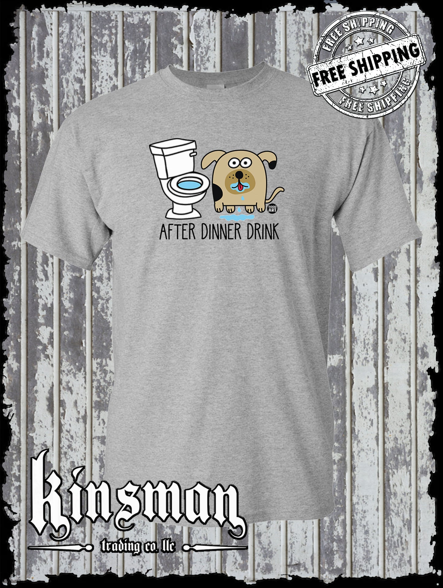 After Dinner Drink Funny Dog Toilet Water T-Shirt Todd Goldman Licensed