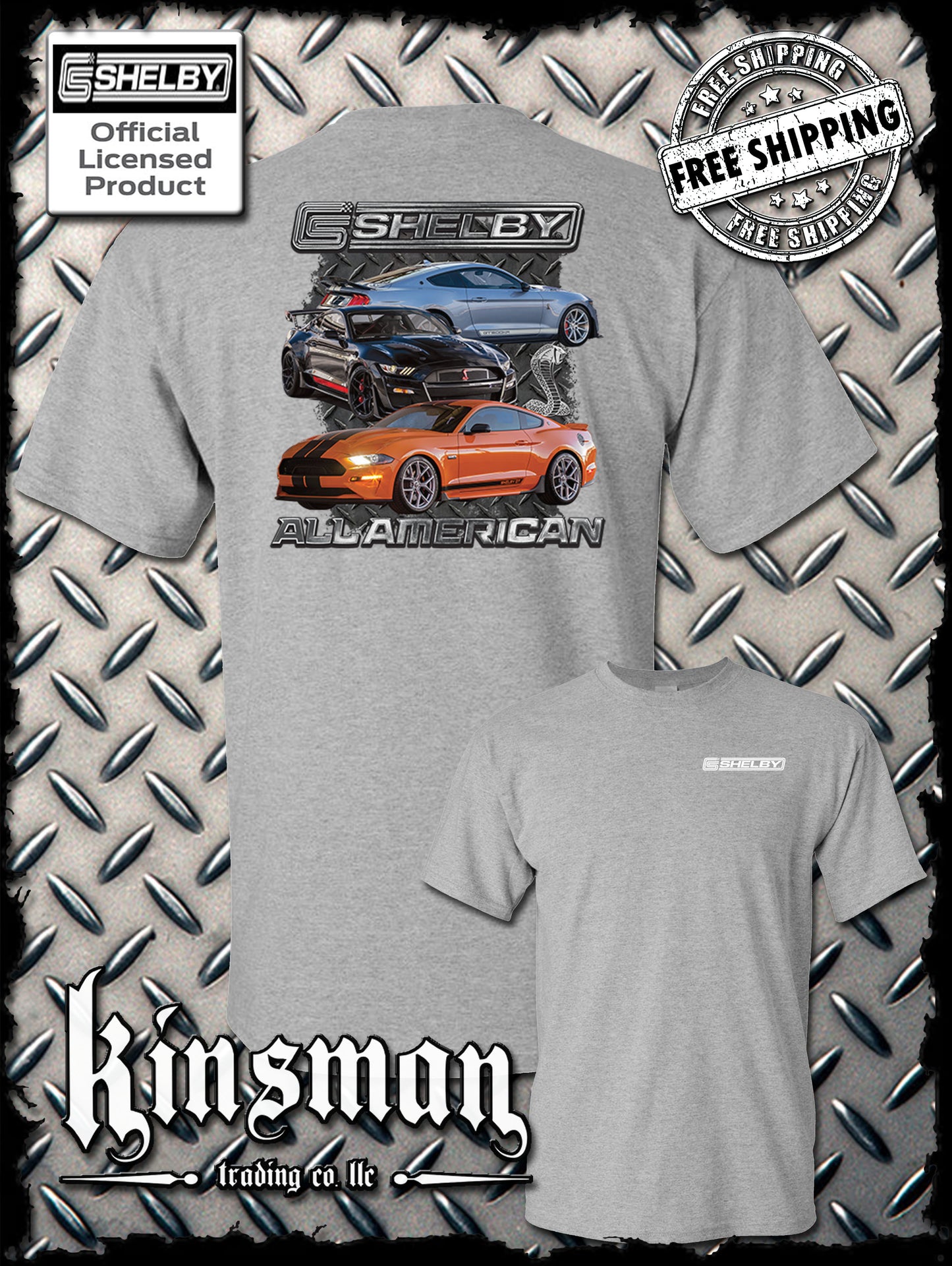 Carroll Shelby All American 2-Sided T-Shirt Ford Mustang GT 500