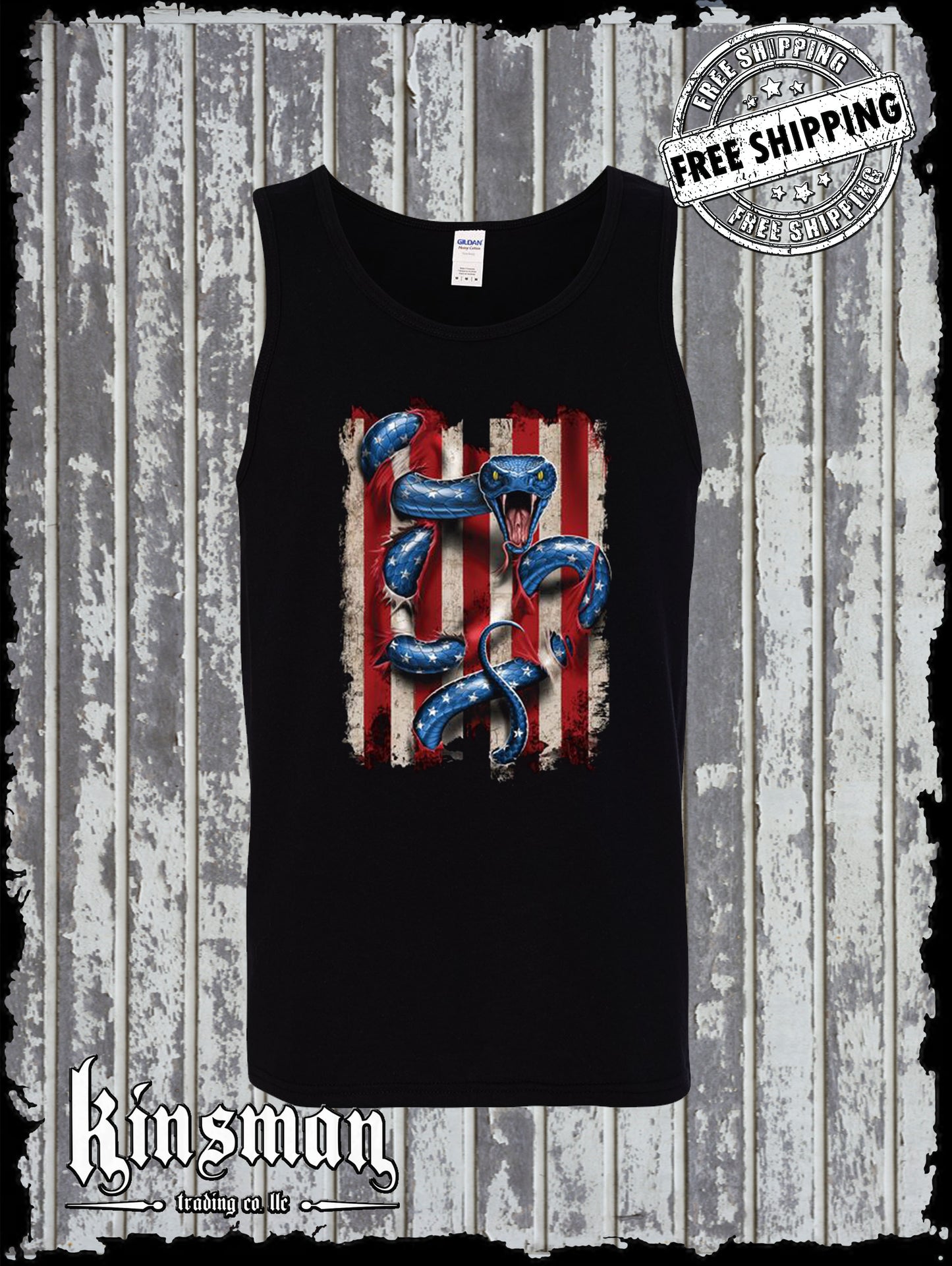 American Serpent Tank Top T-Shirt / USA Flag 2nd Amendment Snake