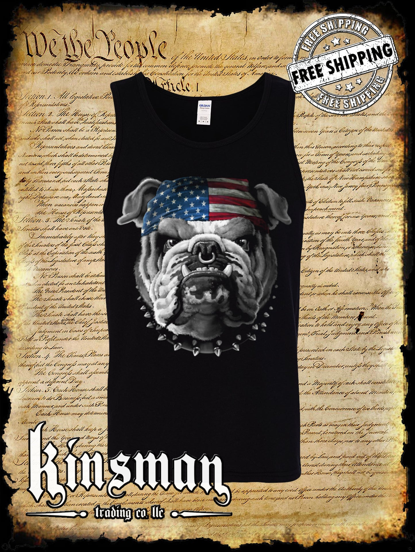 AMERICAN Bulldog Tank Top T-Shirt / USA Flag Patriotic Dogs of War Military
