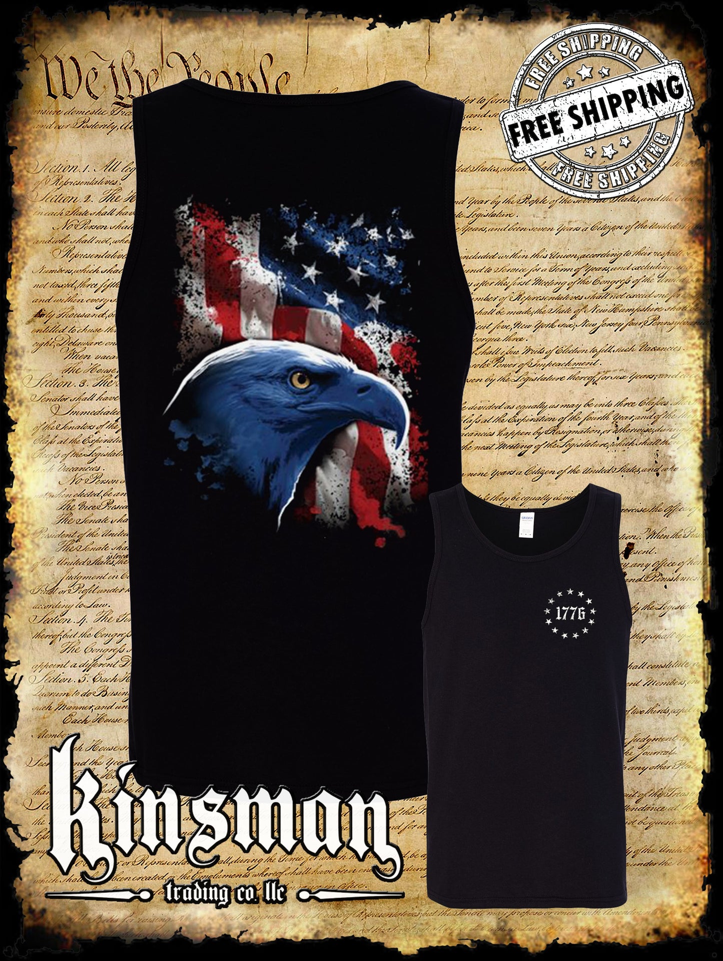 American Icon Bald Eagle 2-Sided Tank Top T-Shirt - American Flag 4th of July Patriot