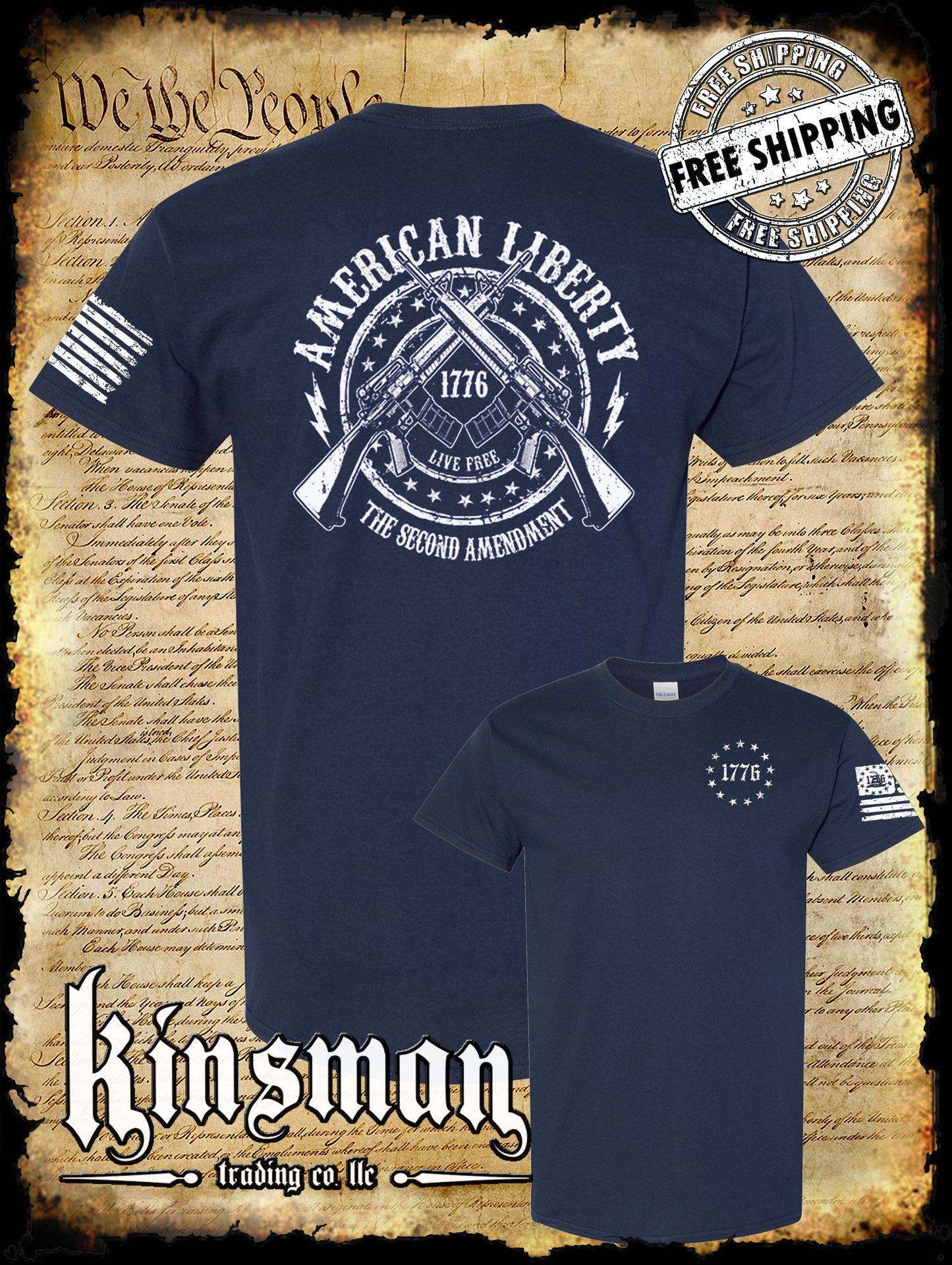 American Liberty 2nd Amendment AR-15 2-Sided T-Shirt - 1776 USA 2A Live Free