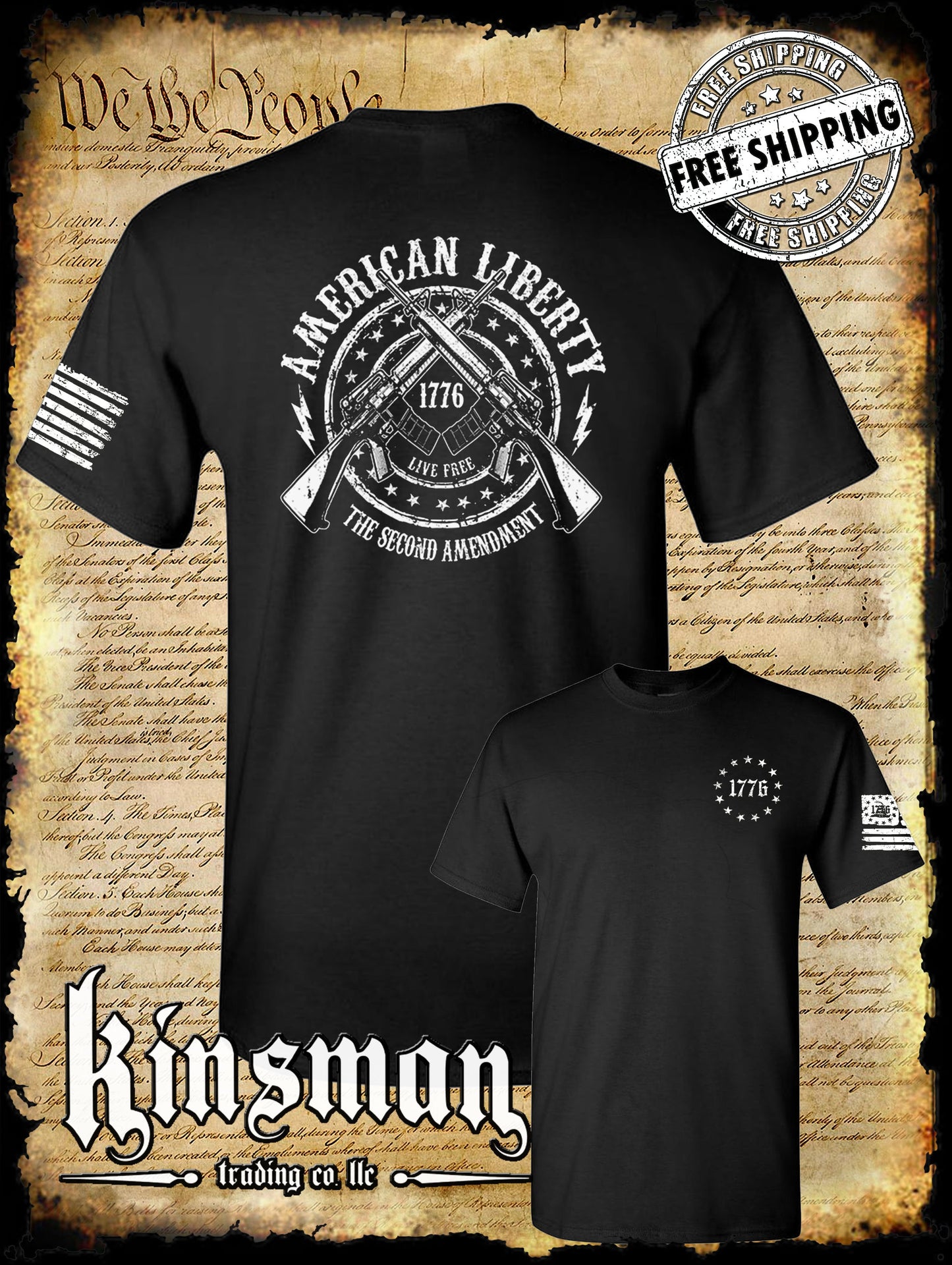 American Liberty 2nd Amendment AR-15 2-Sided T-Shirt - 1776 USA 2A Live Free