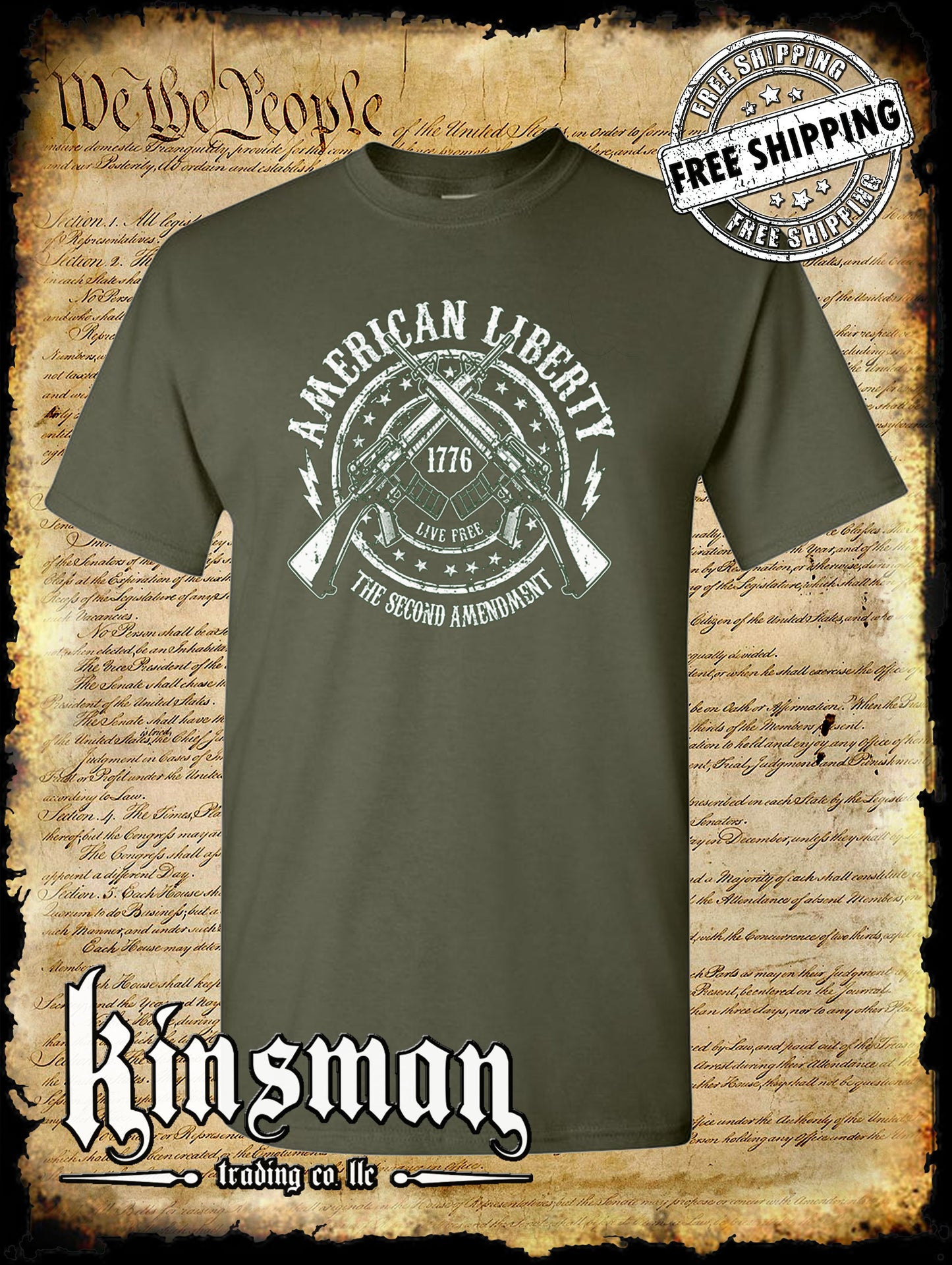 American Liberty 2nd Amendment AR-15 T-Shirt - 1776 USA 2A Live Free