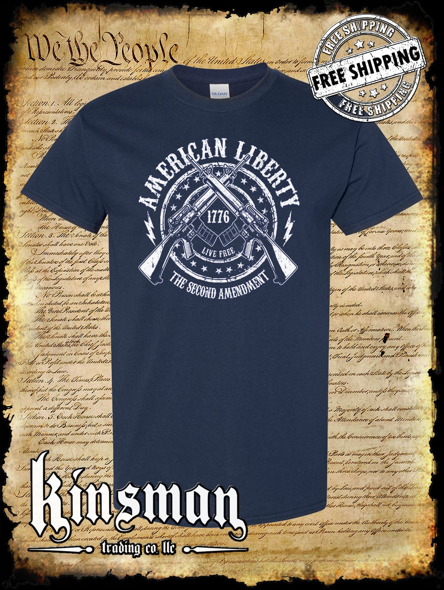 American Liberty 2nd Amendment AR-15 T-Shirt - 1776 USA 2A Live Free