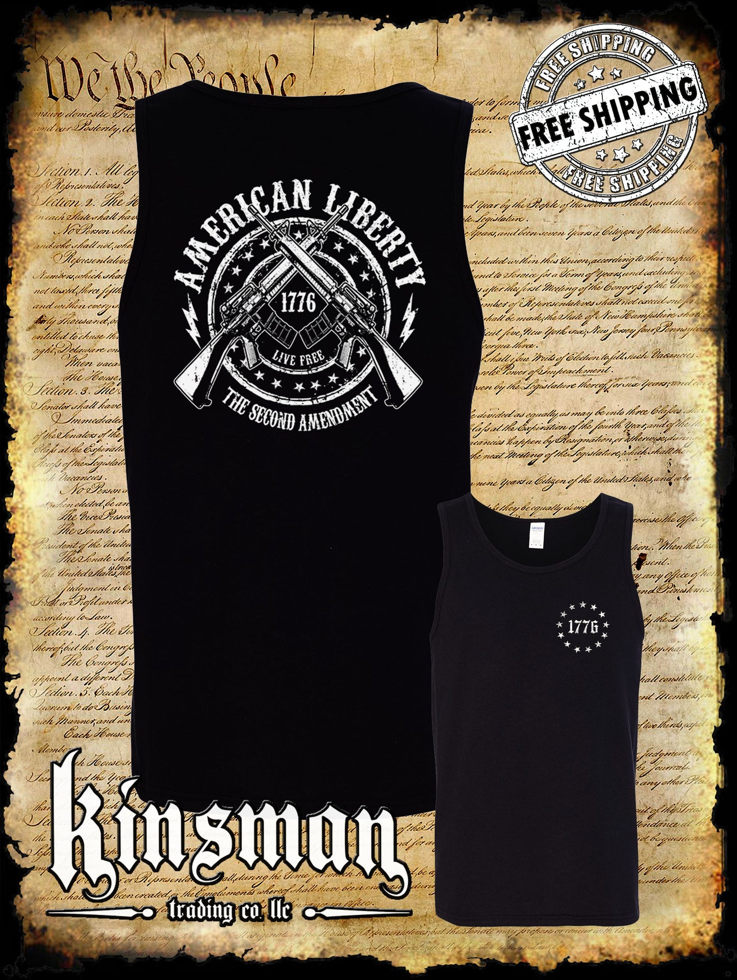 American Liberty 2nd Amendment 2-Sided Tank Top T-Shirt - 1776 Pro-Gun AR-15 Live Free