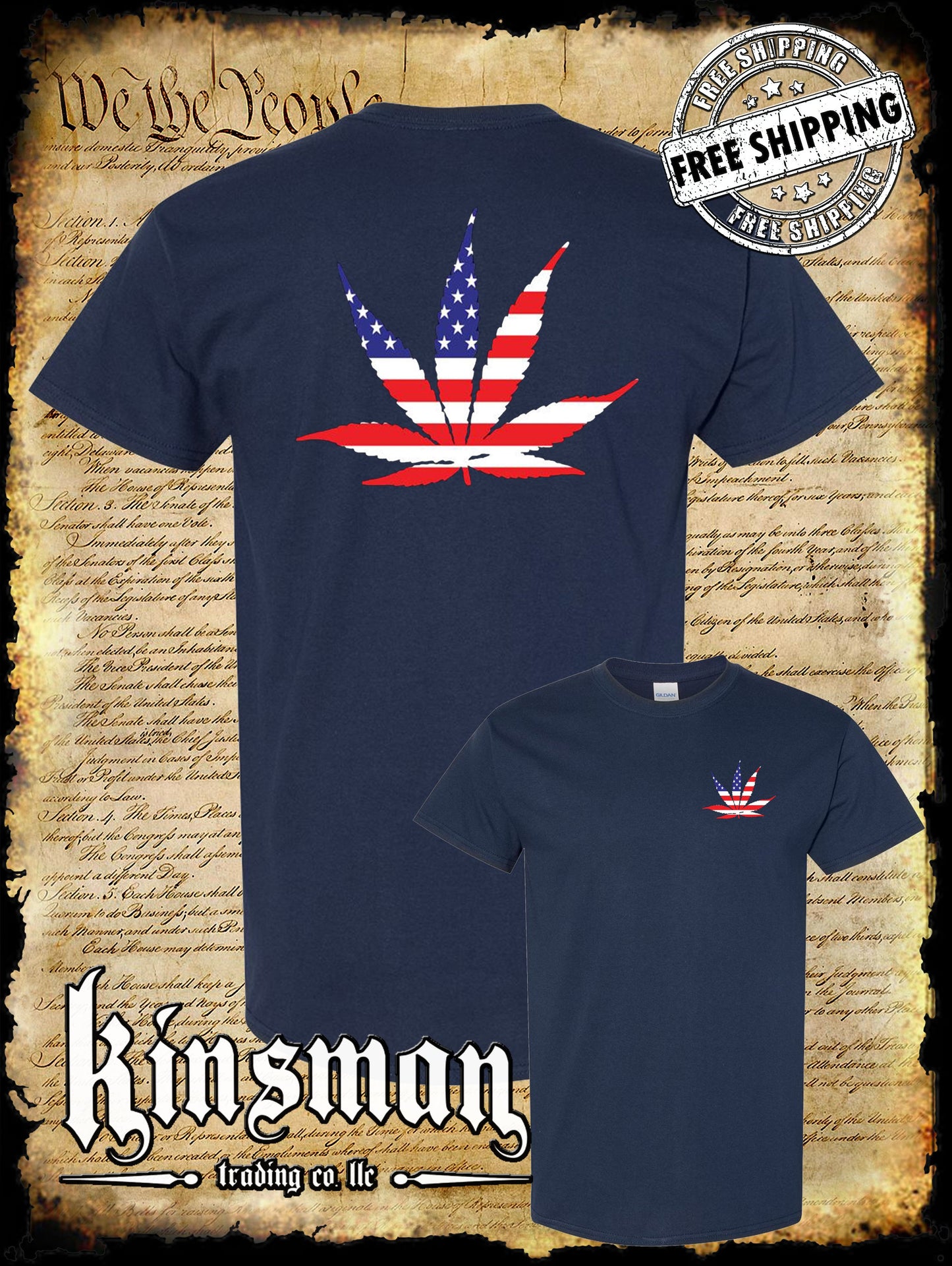 American Flag Pot Leaf USA 2-Sided T-Shirt Marijuana Cannabis 420