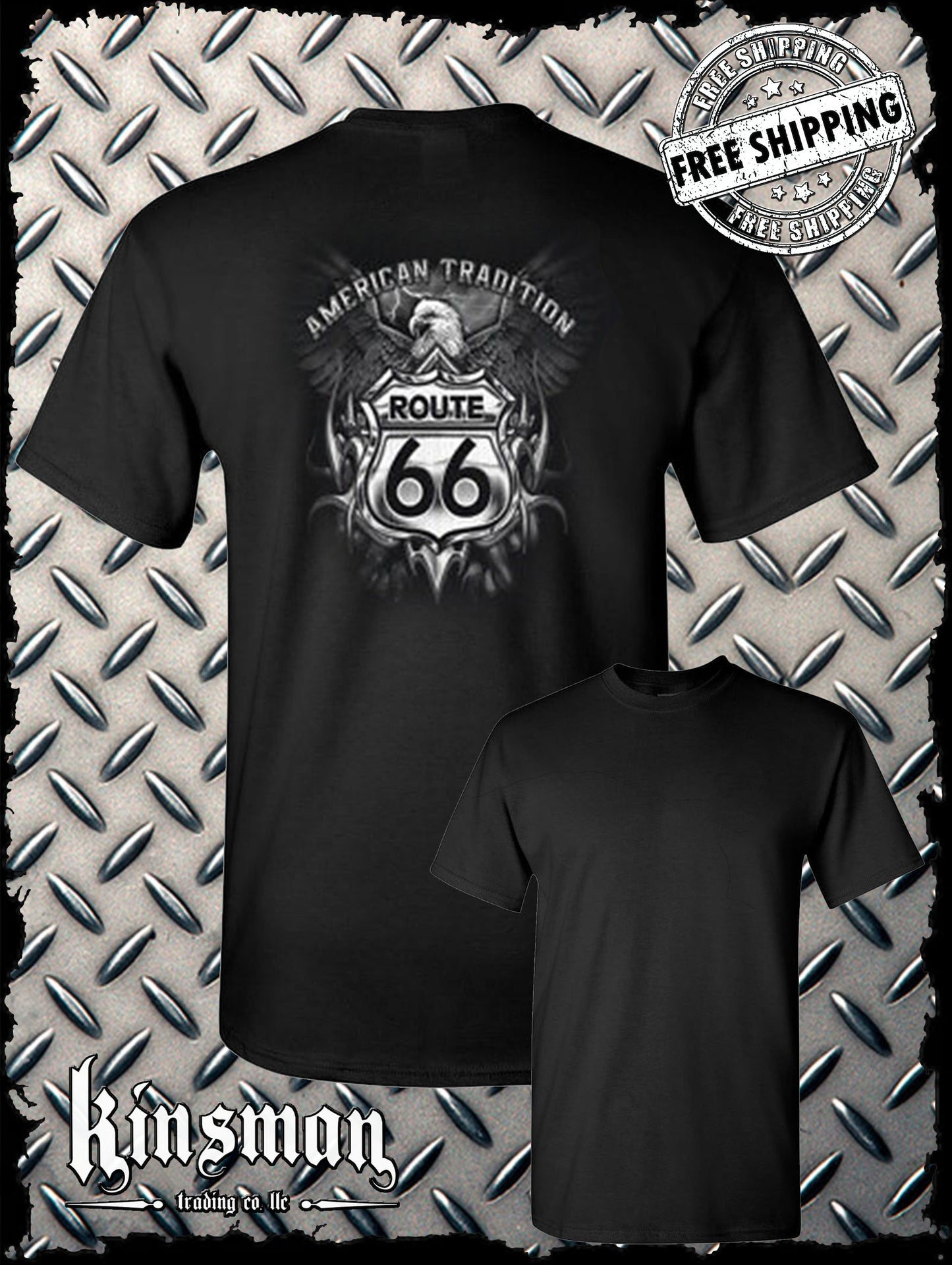 Route 66 American Tradition Eagle T-Shirt Biker USA MC Back Print