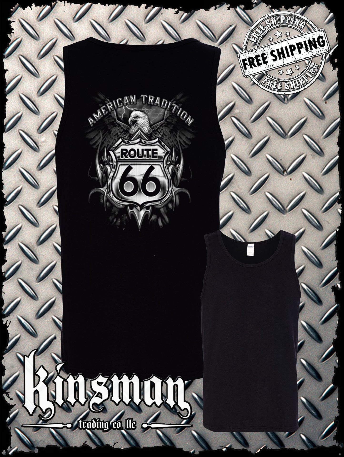 Route 66 American Tradition Eagle Tank Top T-Shirt Biker USA MC Back Print