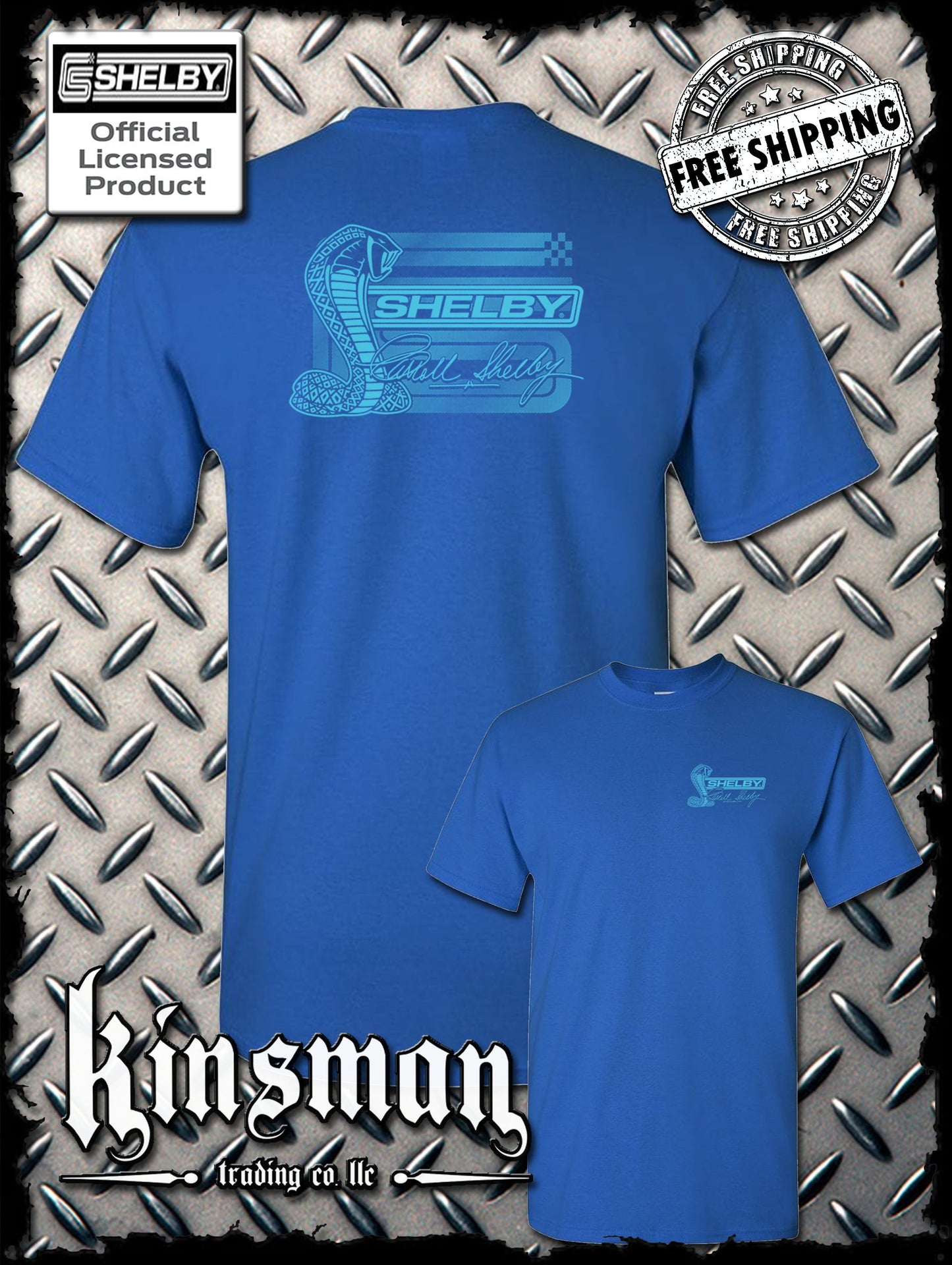 Carroll Shelby Aqua Cobra Logo 2-Sided T-Shirt