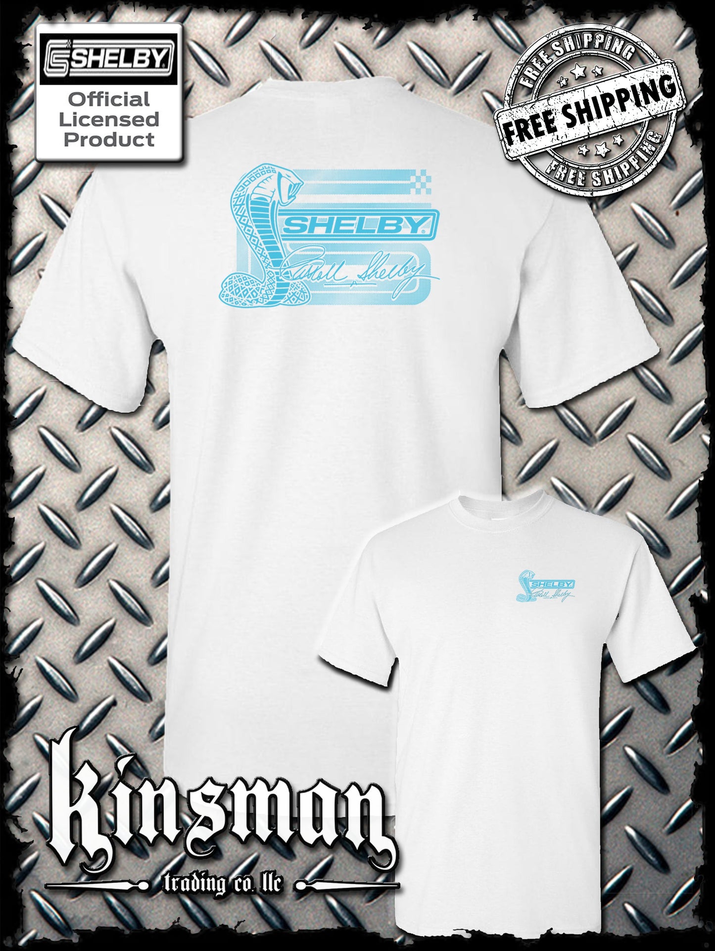 Carroll Shelby Aqua Cobra Logo 2-Sided T-Shirt