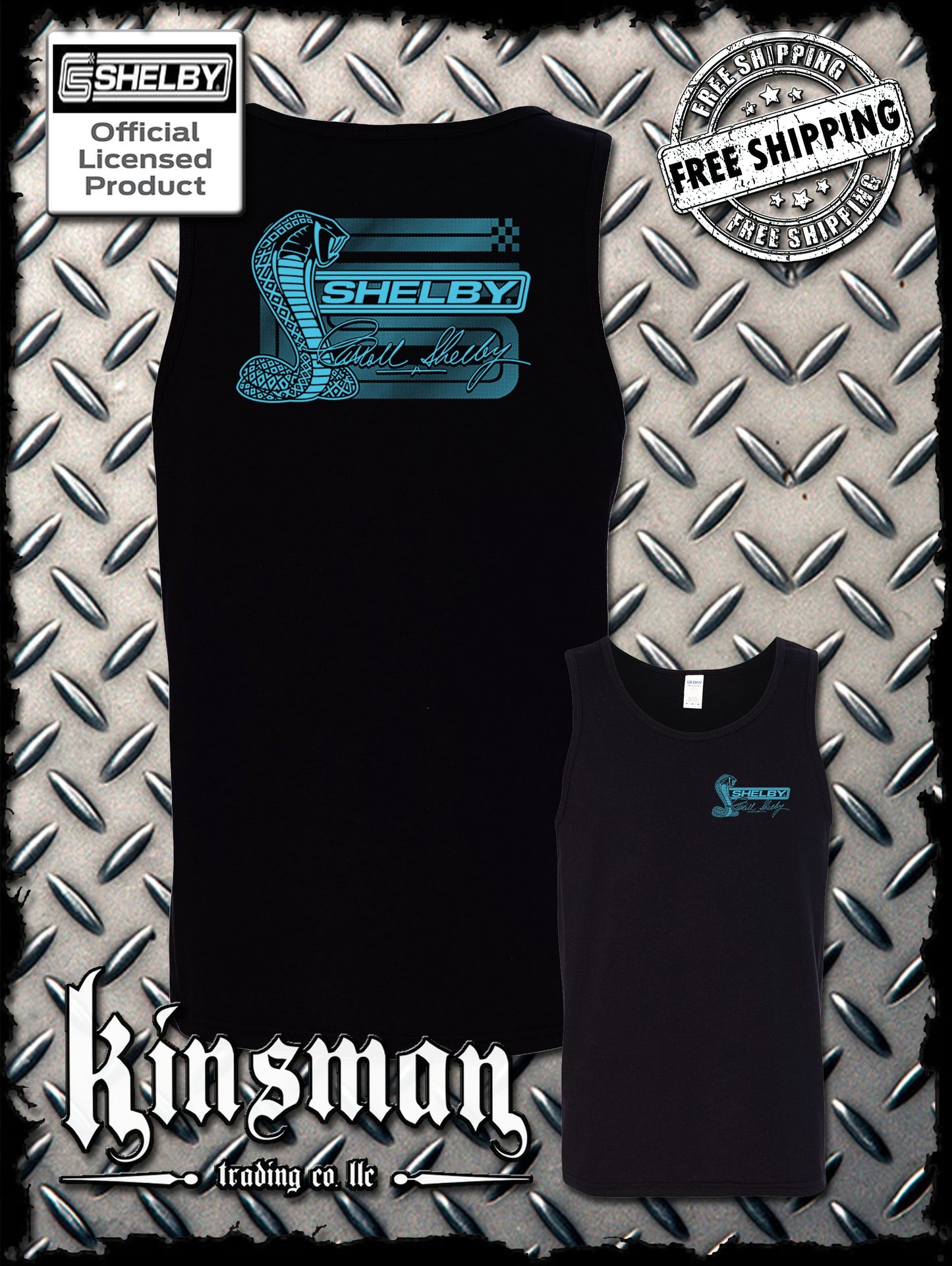 Carroll Shelby Aqua Cobra Logo 2-Sided Tank Top T-Shirt