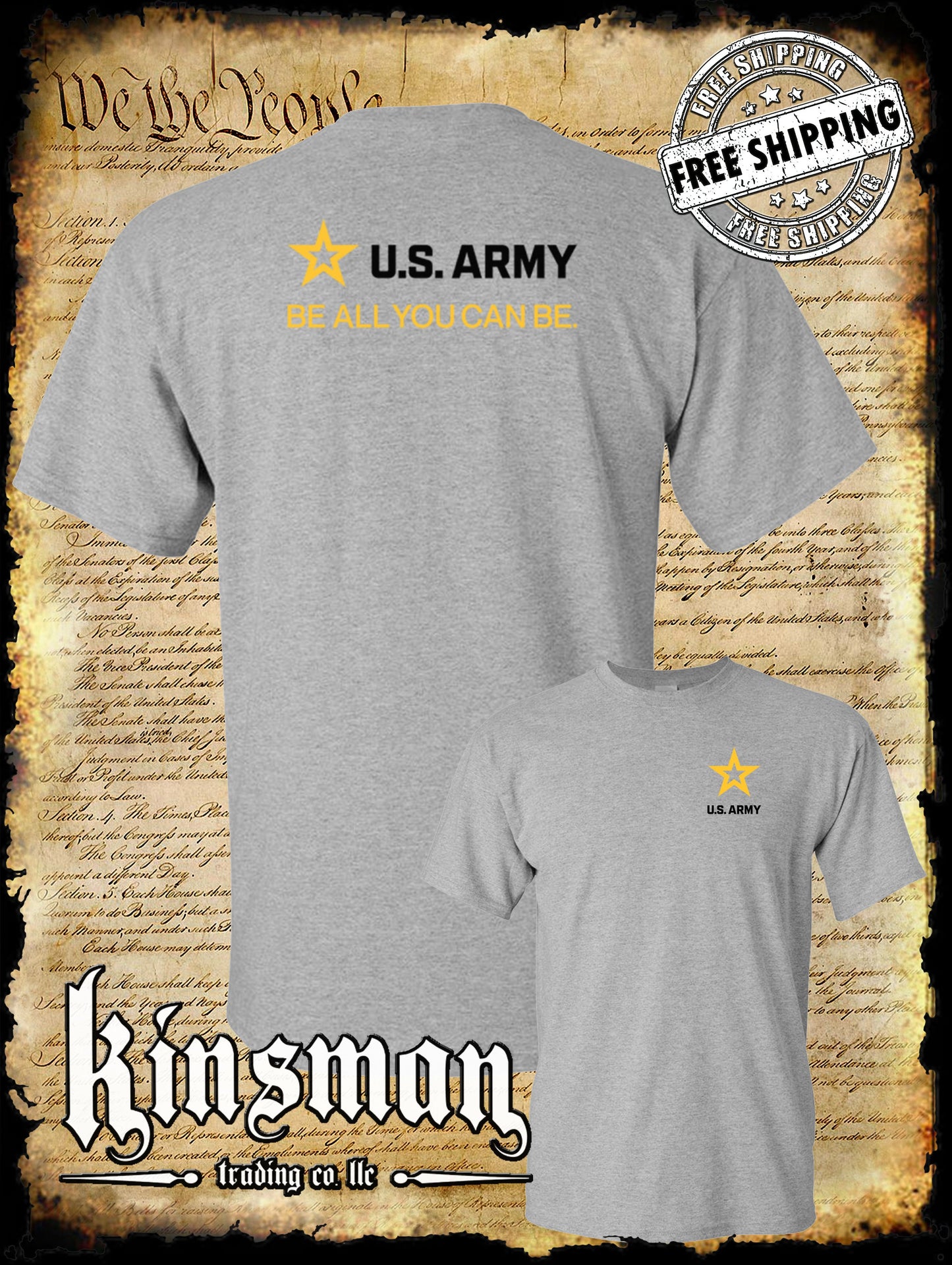 Army Strip Logo Black Text 2-Sided T-Shirt - Be All You Can Be