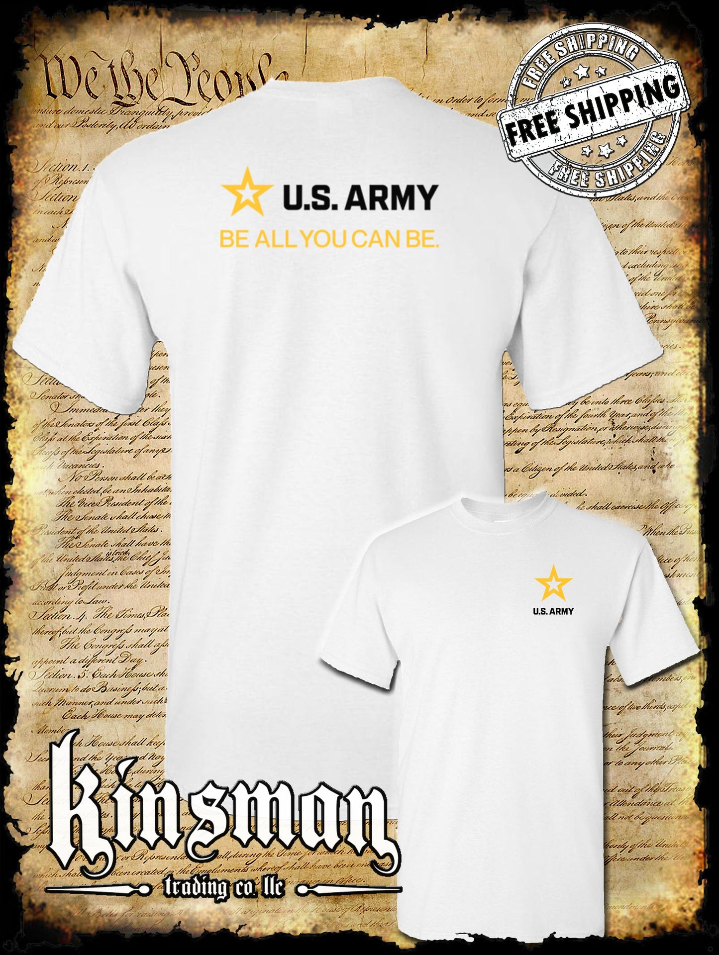 Army Strip Logo Black Text 2-Sided T-Shirt - Be All You Can Be