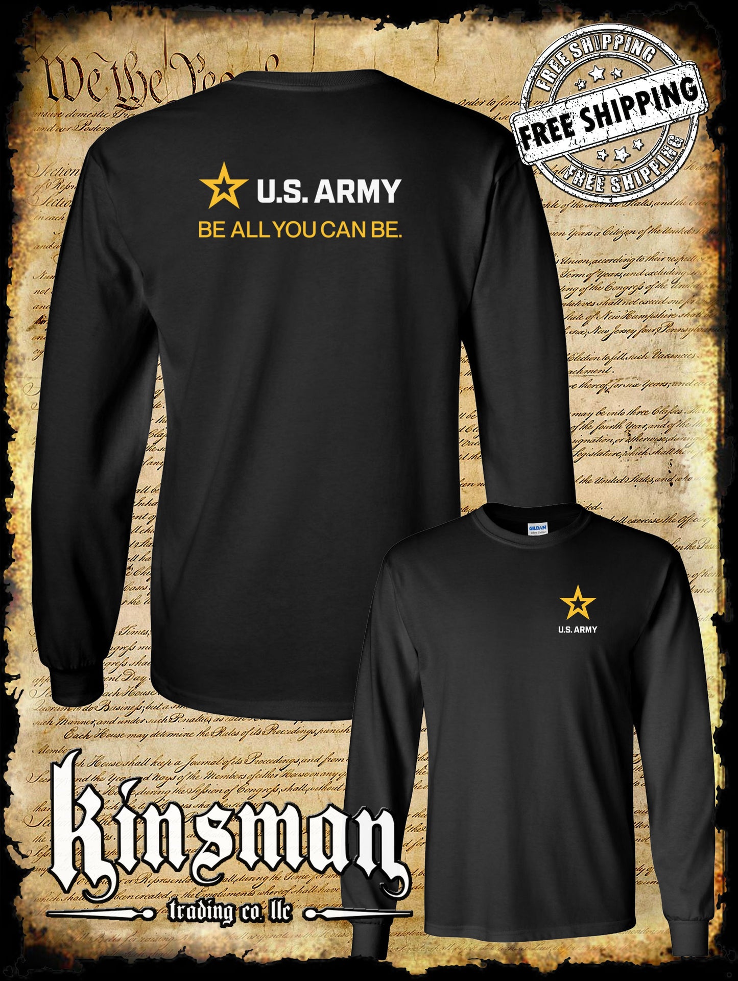 US Army Strip Logo 2-Sided Long Sleeve T-Shirt - Be All You Can Be