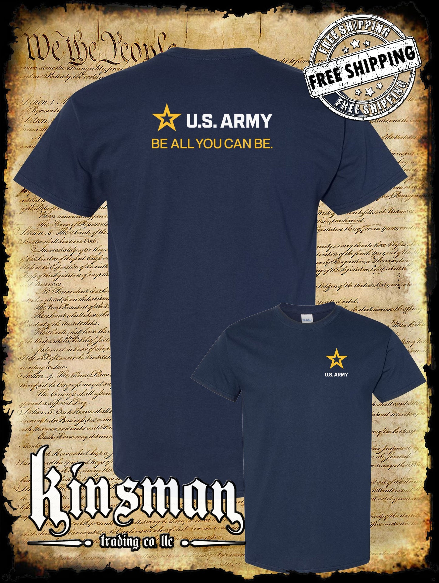 Army Strip Logo White Text 2-Sided T-Shirt - Be All You Can Be