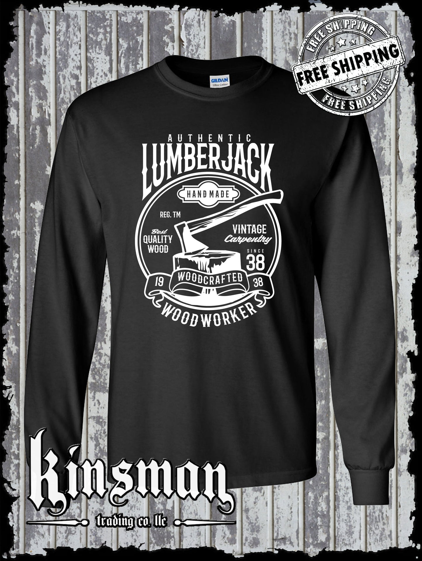 Authentic Lumberjack Long Sleeve T-Shirt / Vintage Carpentry Woodworking Retro Style Tee