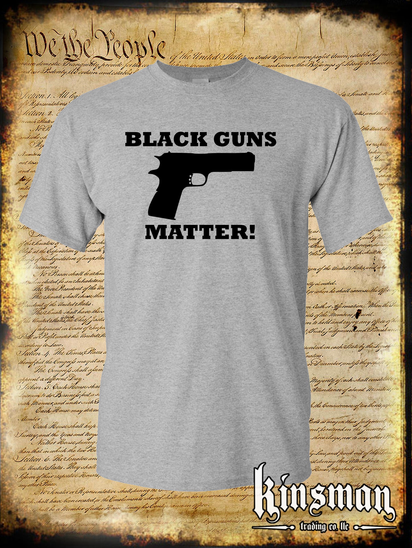 Black GUNS Matter T-Shirt - 1911 .45 ACP 2nd Amendment Pro Firearm Rights USA