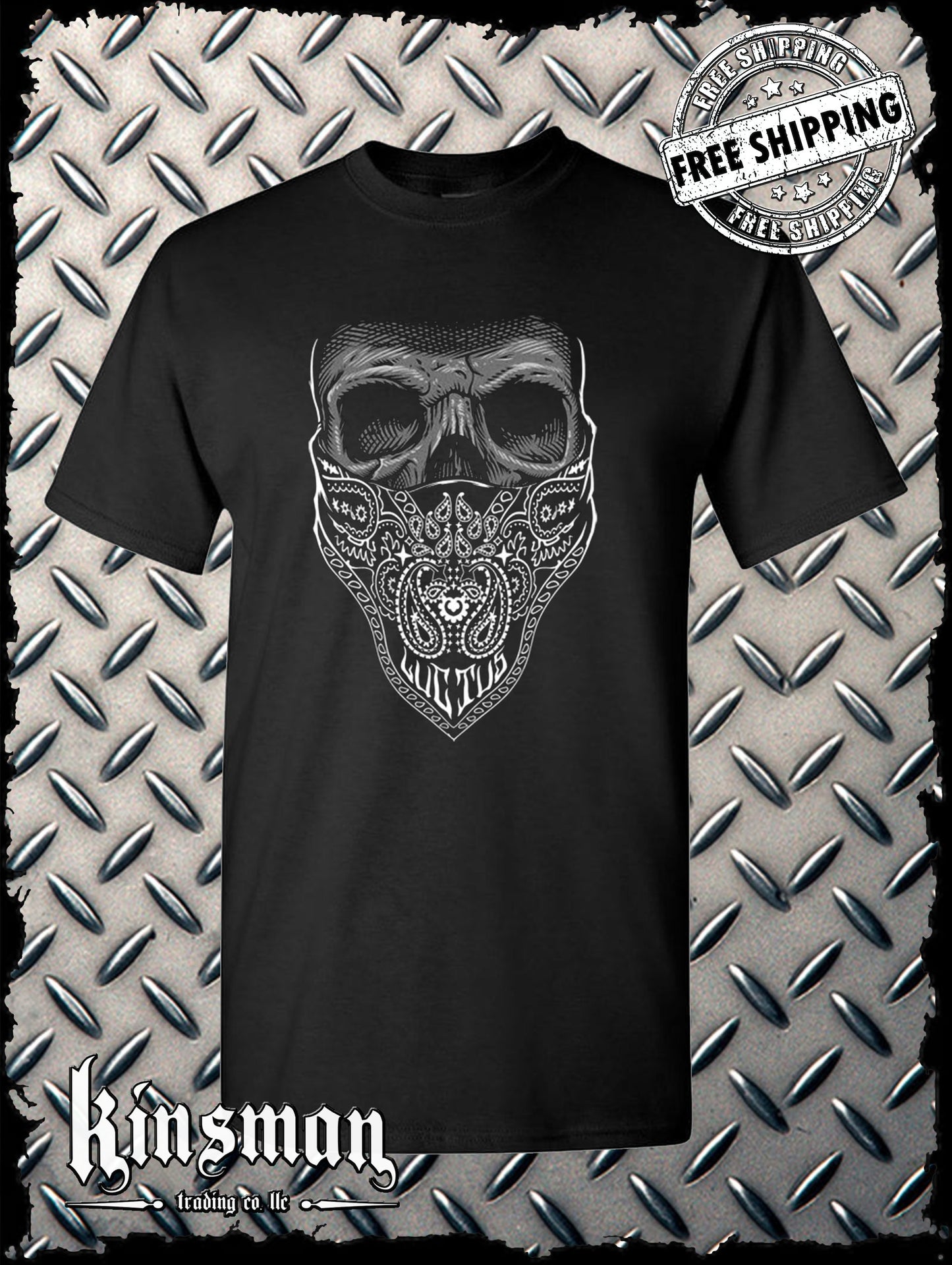 Luctus Bandana Skull T-Shirt / Biker Badass Gangster Dead Horror Halloween