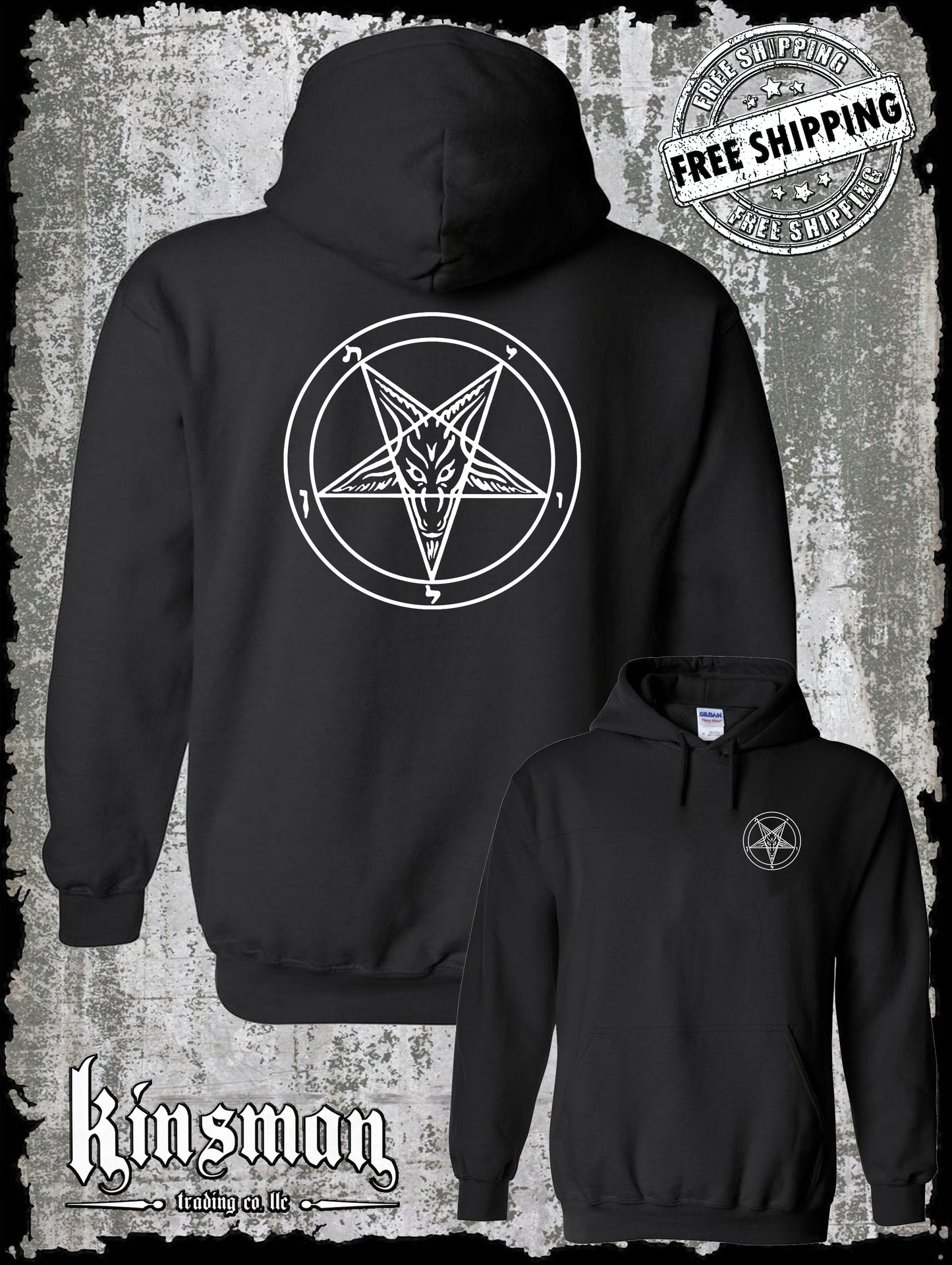 Baphomet Pentagram 2-Sided Hoodie / Satanic Church Evil Punk Rock Occult Goat Skull 666