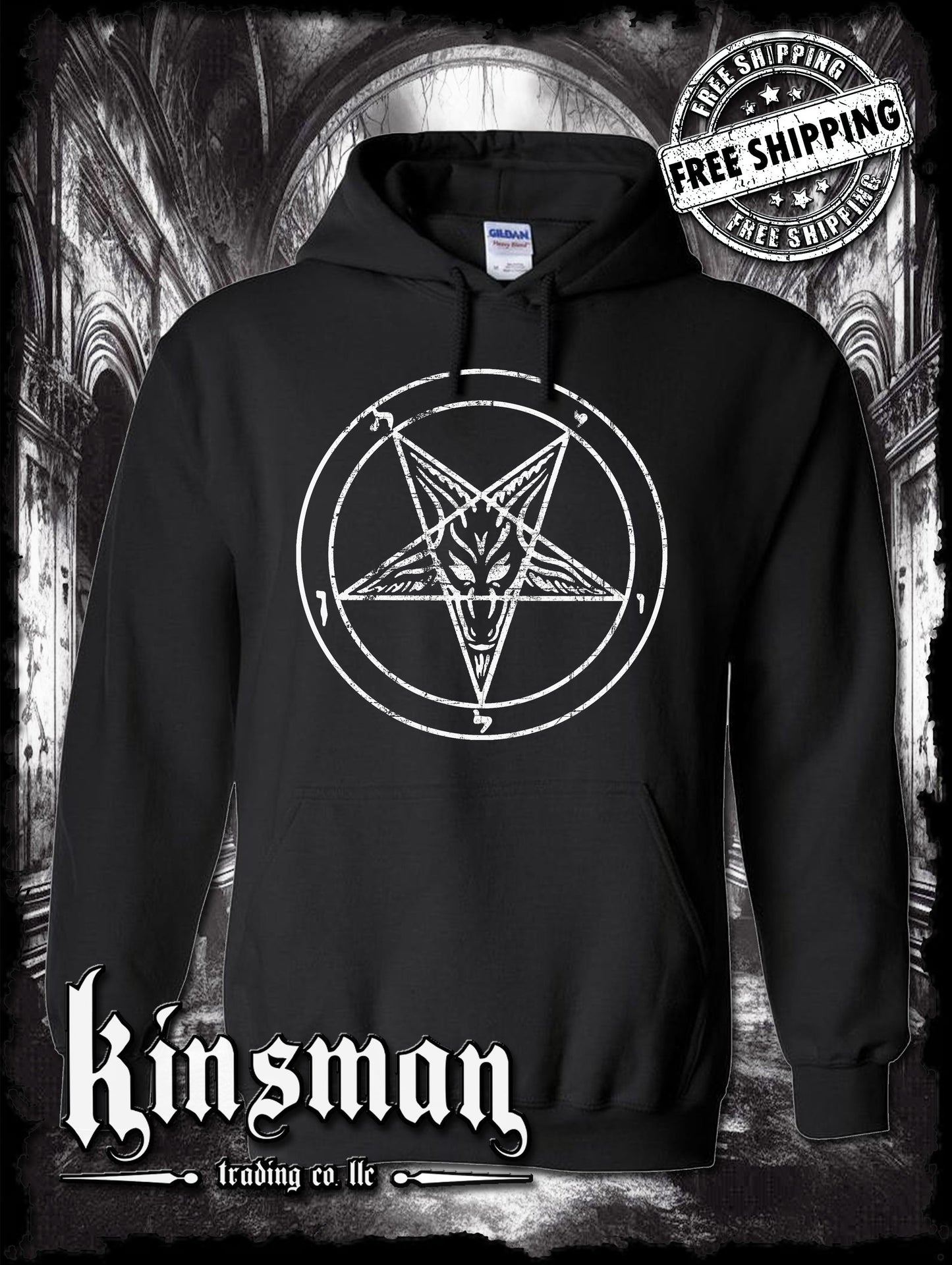 Baphomet Satanic Pentagram Distressed Logo Hoodie / Sweatshirt