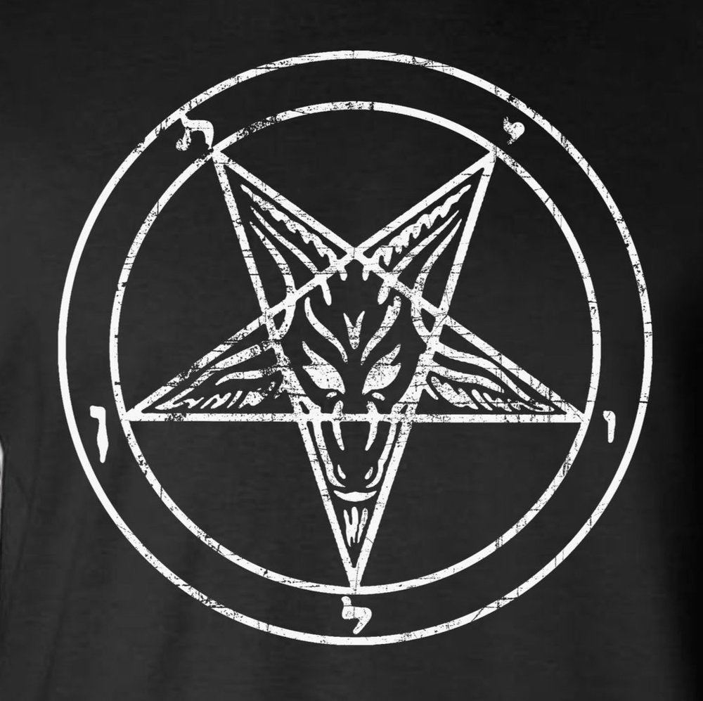 Baphomet Satanic Pentagram Distressed Logo 2-Sided T-Shirt