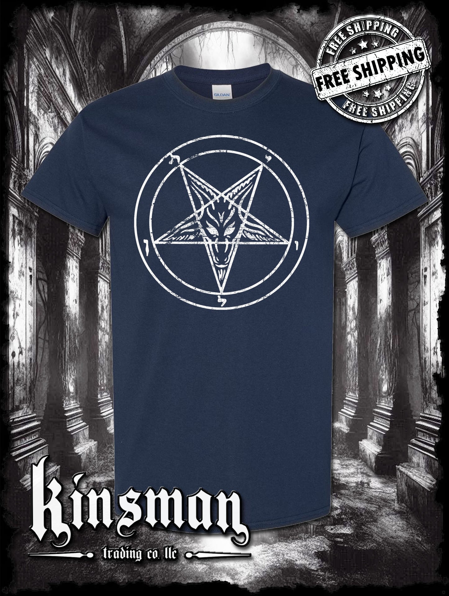 Baphomet Satanic Pentagram Distressed Logo T-Shirt