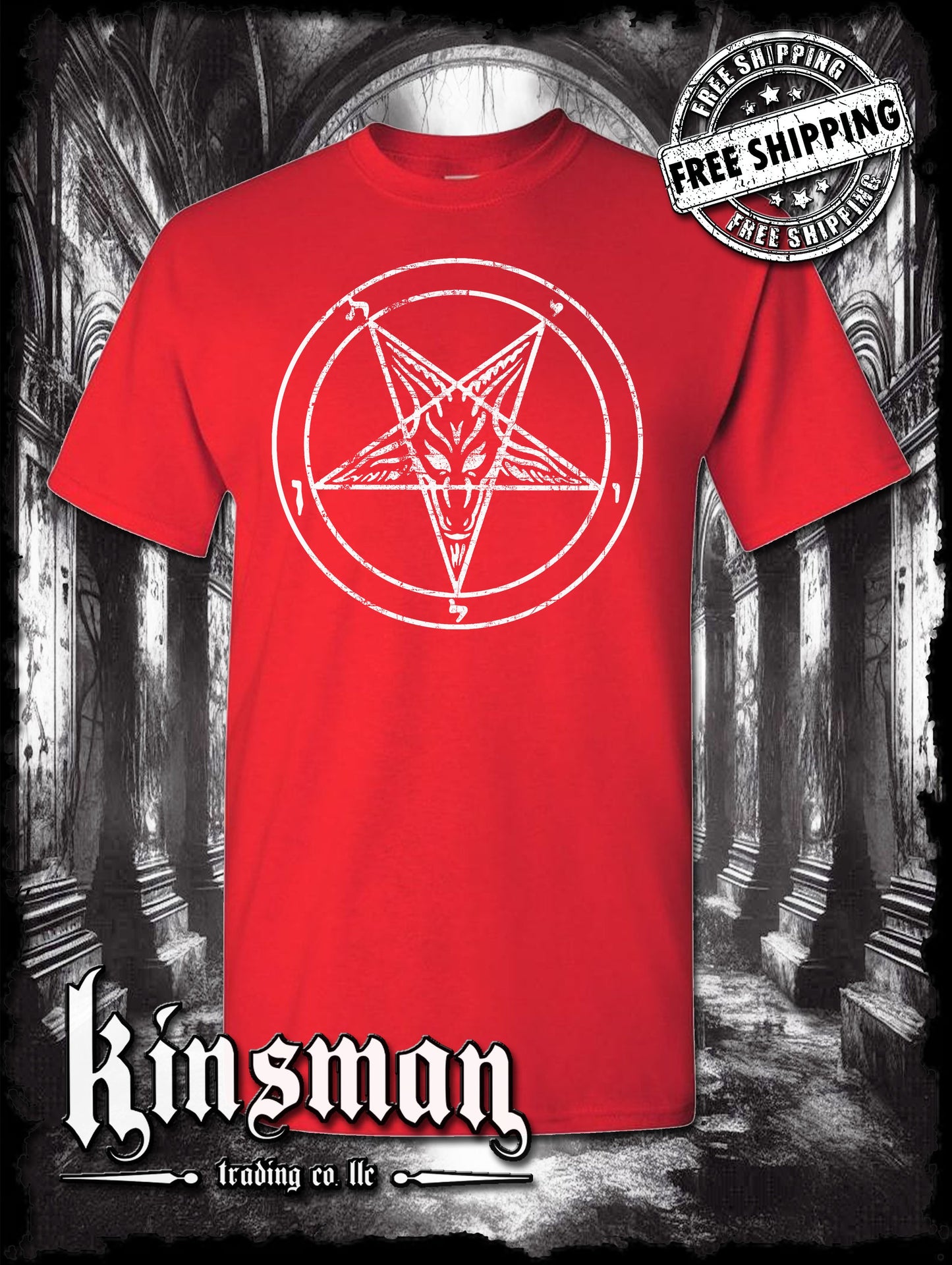 Baphomet Satanic Pentagram Distressed Logo T-Shirt