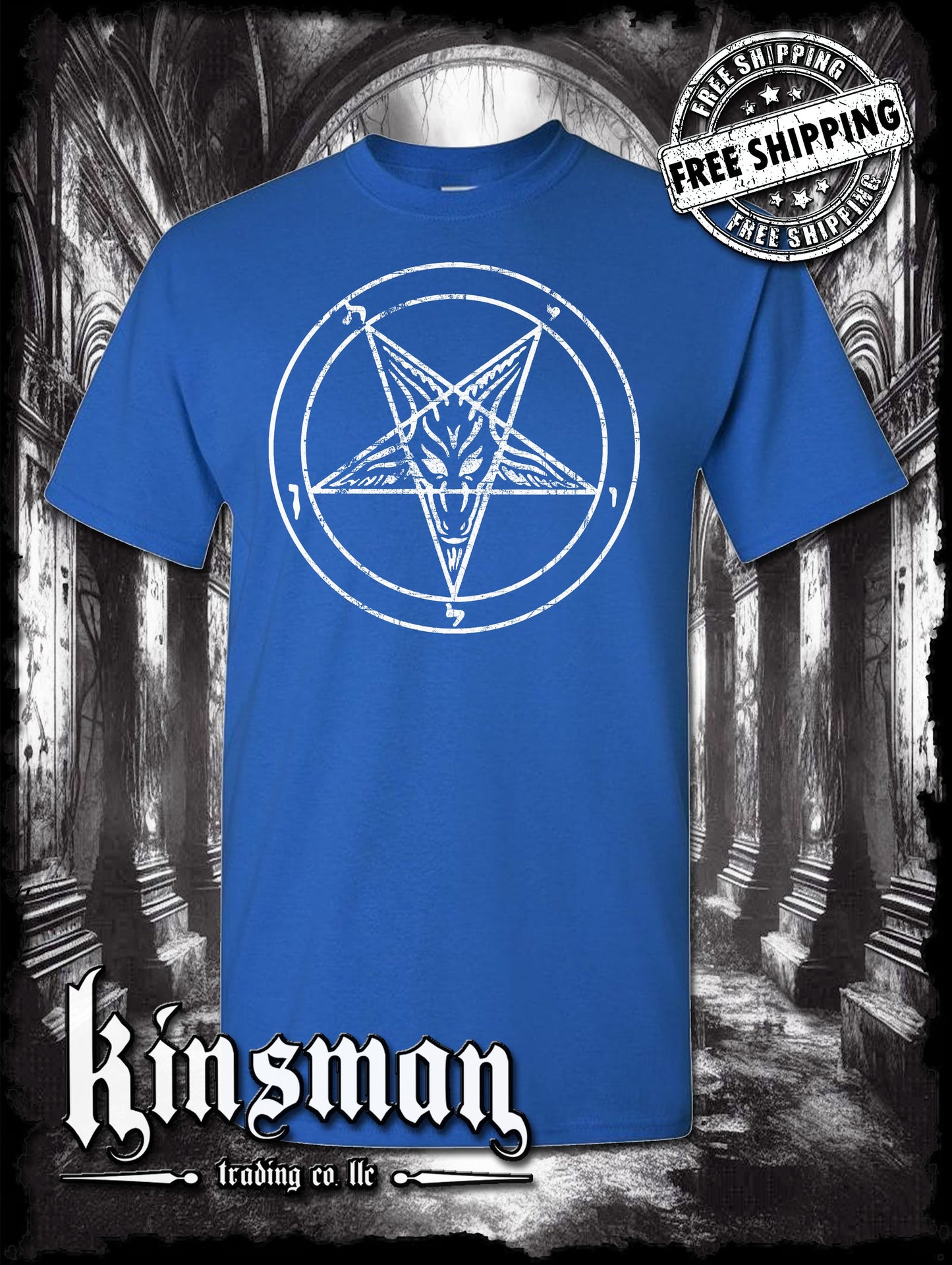 Baphomet Satanic Pentagram Distressed Logo T-Shirt