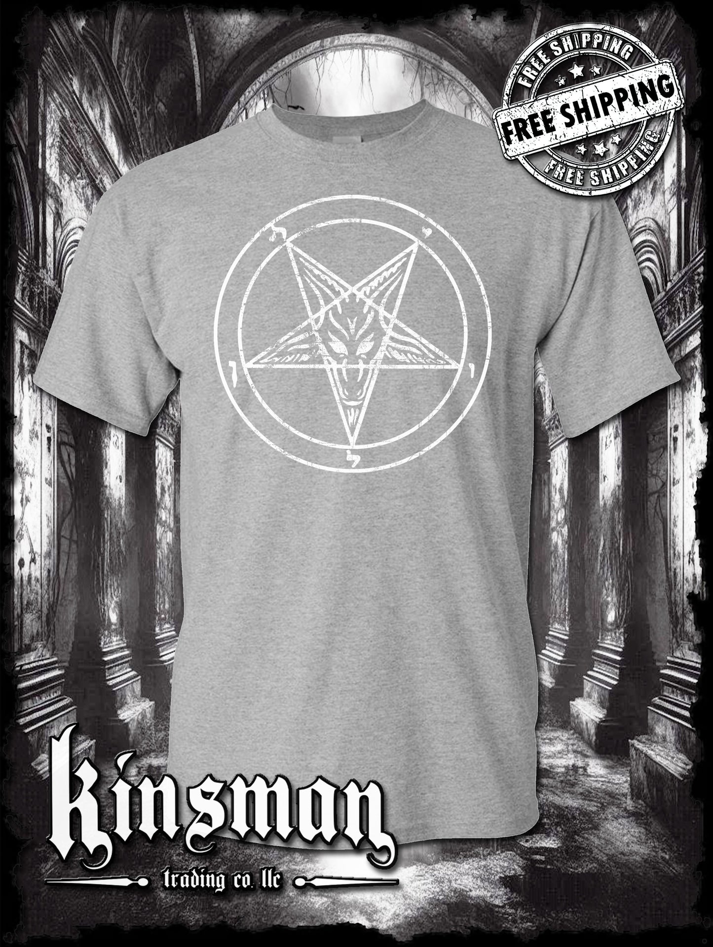 Baphomet Satanic Pentagram Distressed Logo T-Shirt