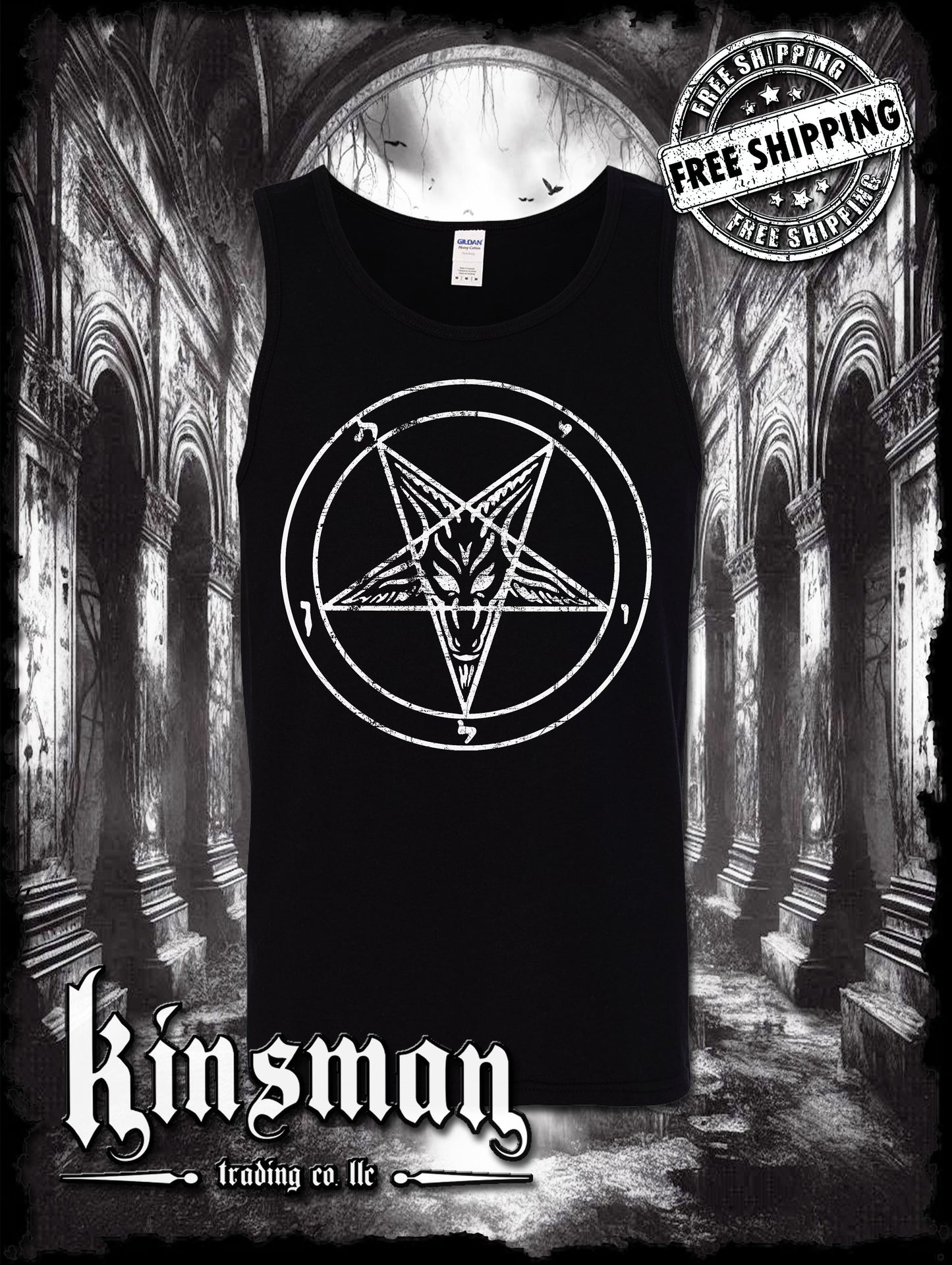 Baphomet Satanic Pentagram Distressed Logo Tank Top T-Shirt