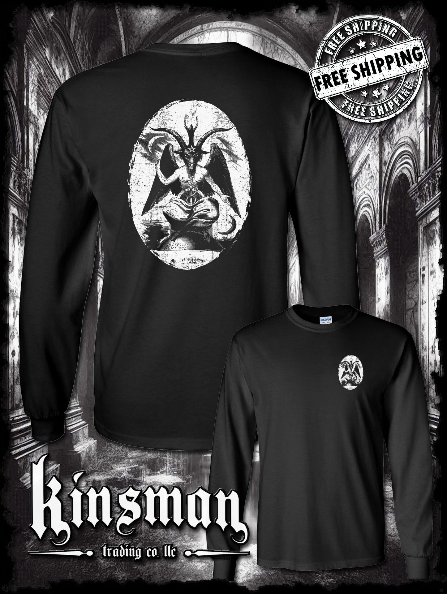 Baphomet Satanic Graphic 2-Sided Long Sleeve T-Shirt - Devil Evil Occult