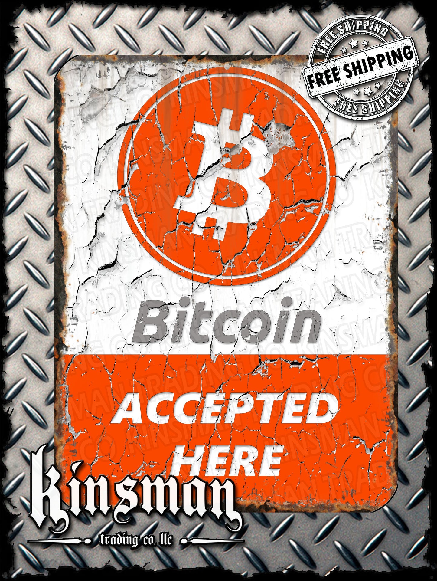 Bitcoin Accepted Here Aluminum / Metal Sign 9 x 12
