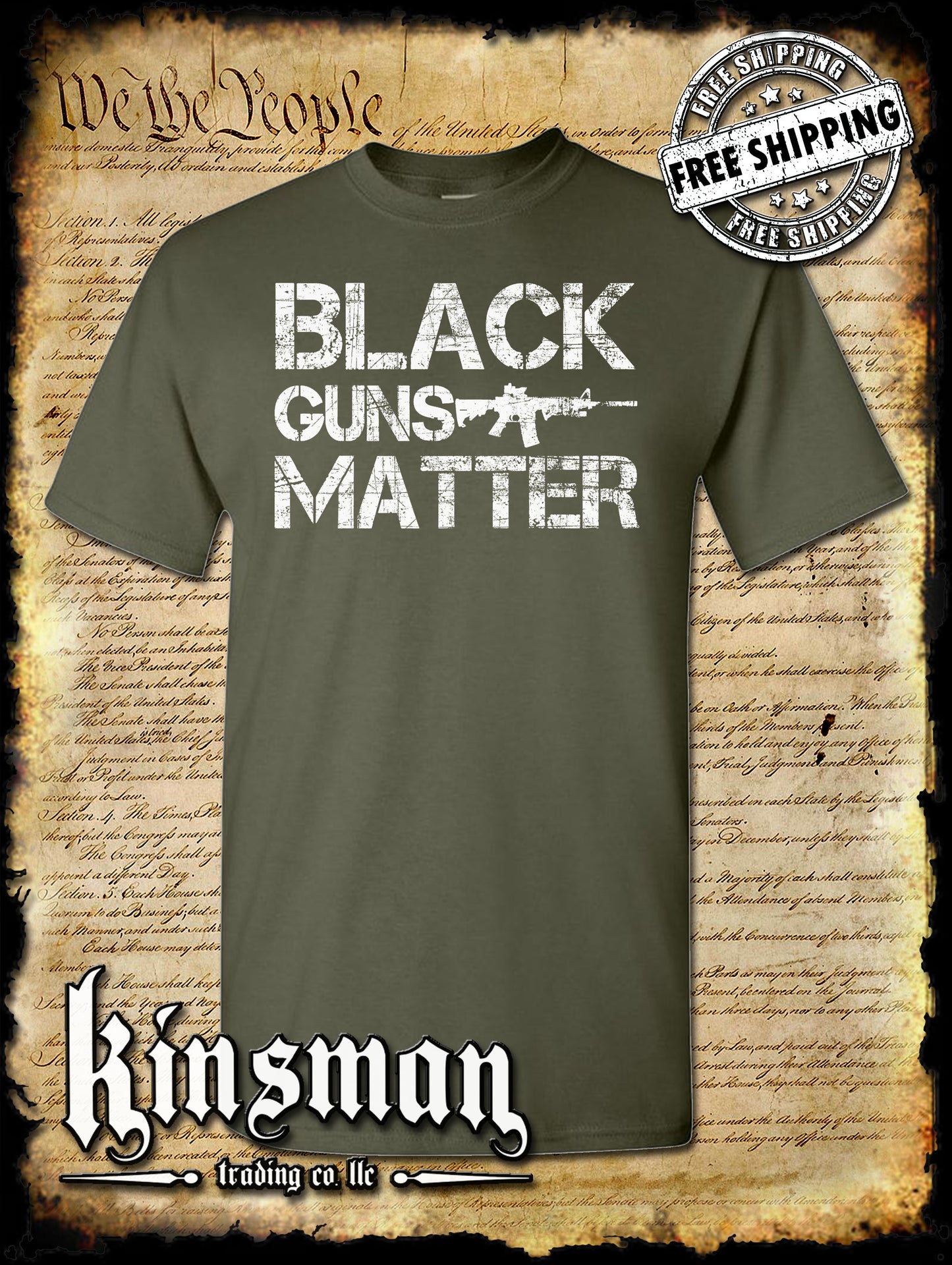 Black GUNS Matter AR-15 T-Shirt Distressed / Weathered Logo USA Pro-Gun Rights -Free Shipping-