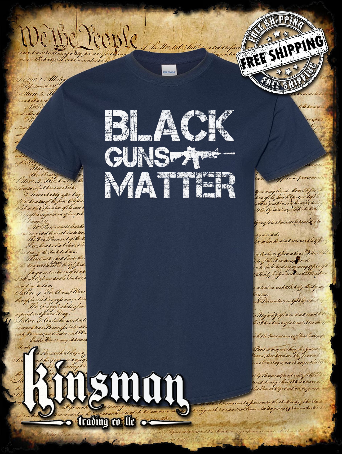 Black GUNS Matter AR-15 T-Shirt Distressed / Weathered Logo USA Pro-Gun Rights -Free Shipping-