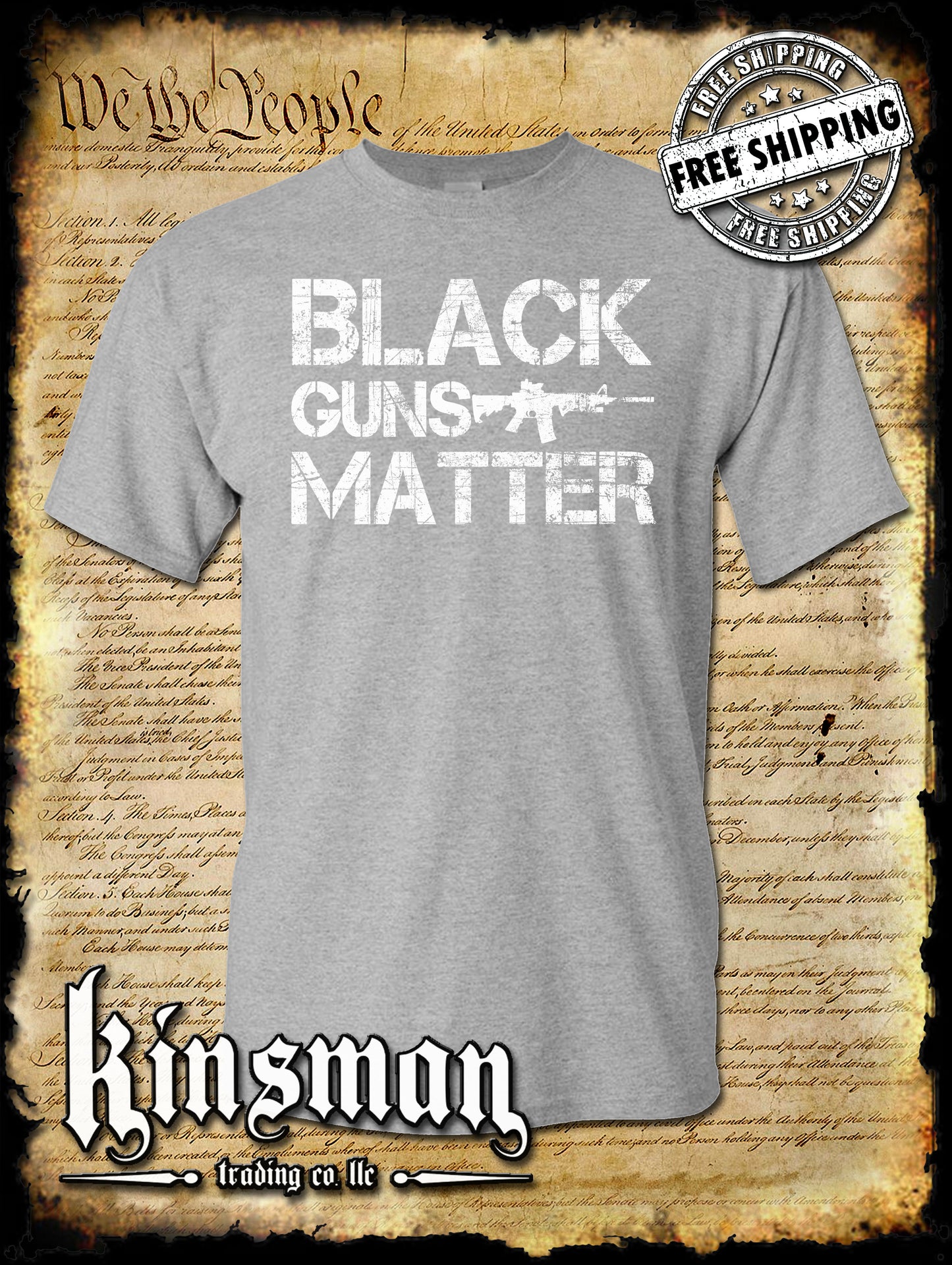 Black GUNS Matter AR-15 T-Shirt Distressed / Weathered Logo USA Pro-Gun Rights -Free Shipping-